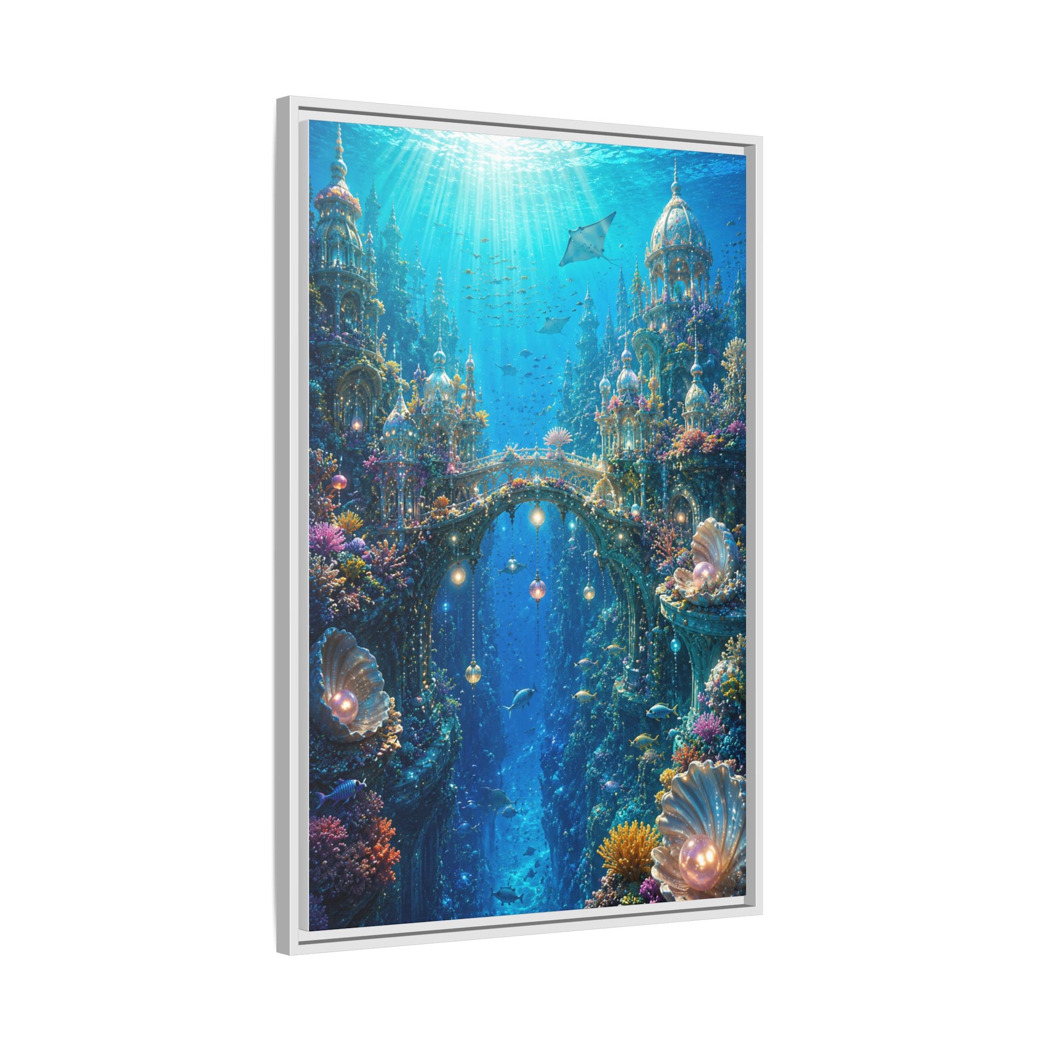 Underwater Fantasy Matte Canvas Framed Print — Ocean City Coral Reef Wall Art