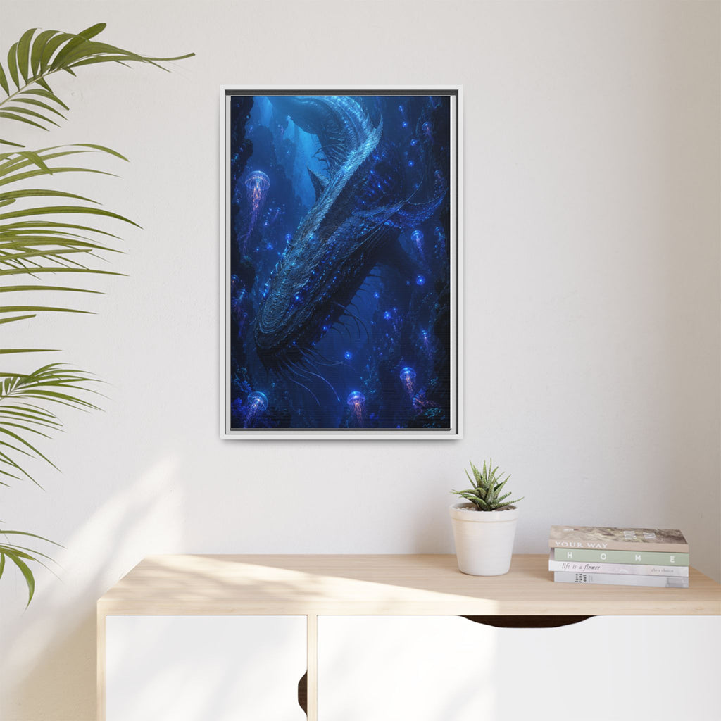 Framed Matte Canvas Art - Deep Sea Leviathan Fantasy Print