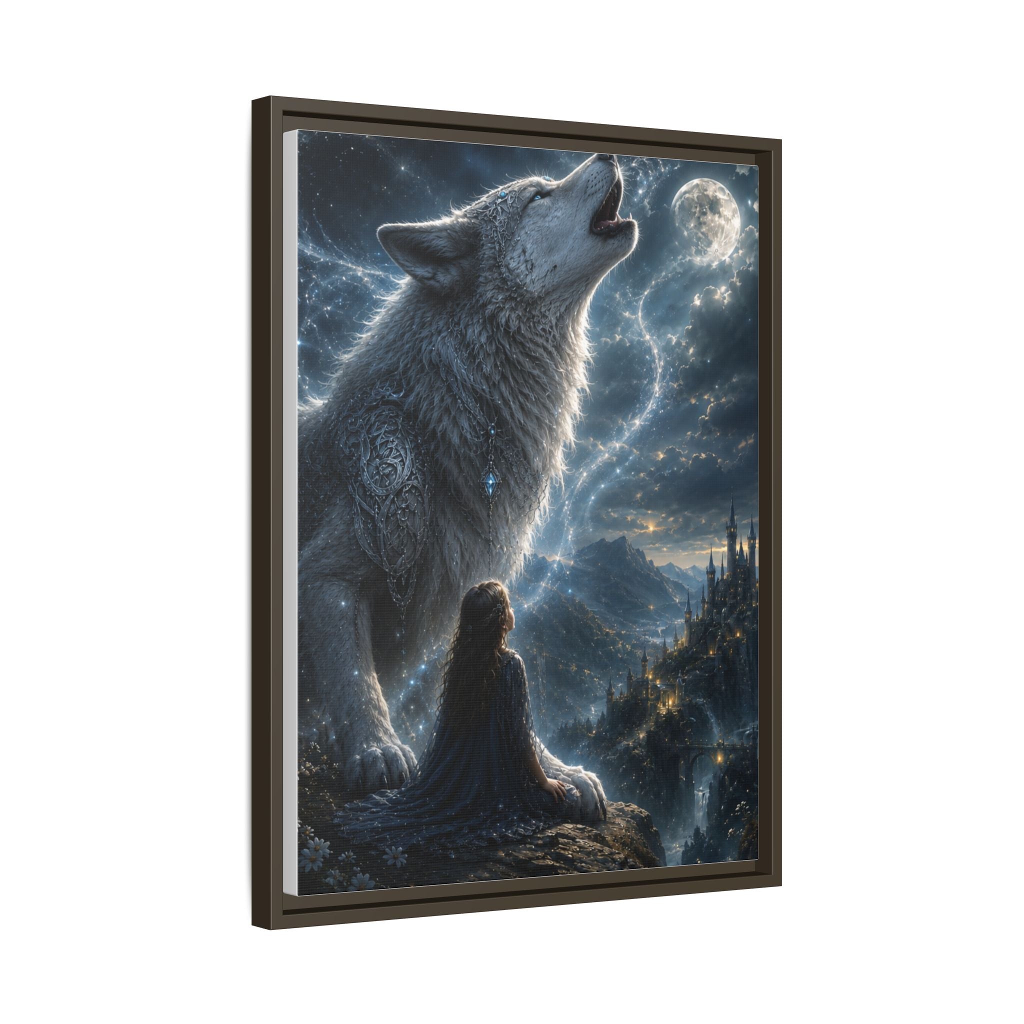 Howling Wolf Moon Matte Canvas Print — Framed Fantasy Wall Art