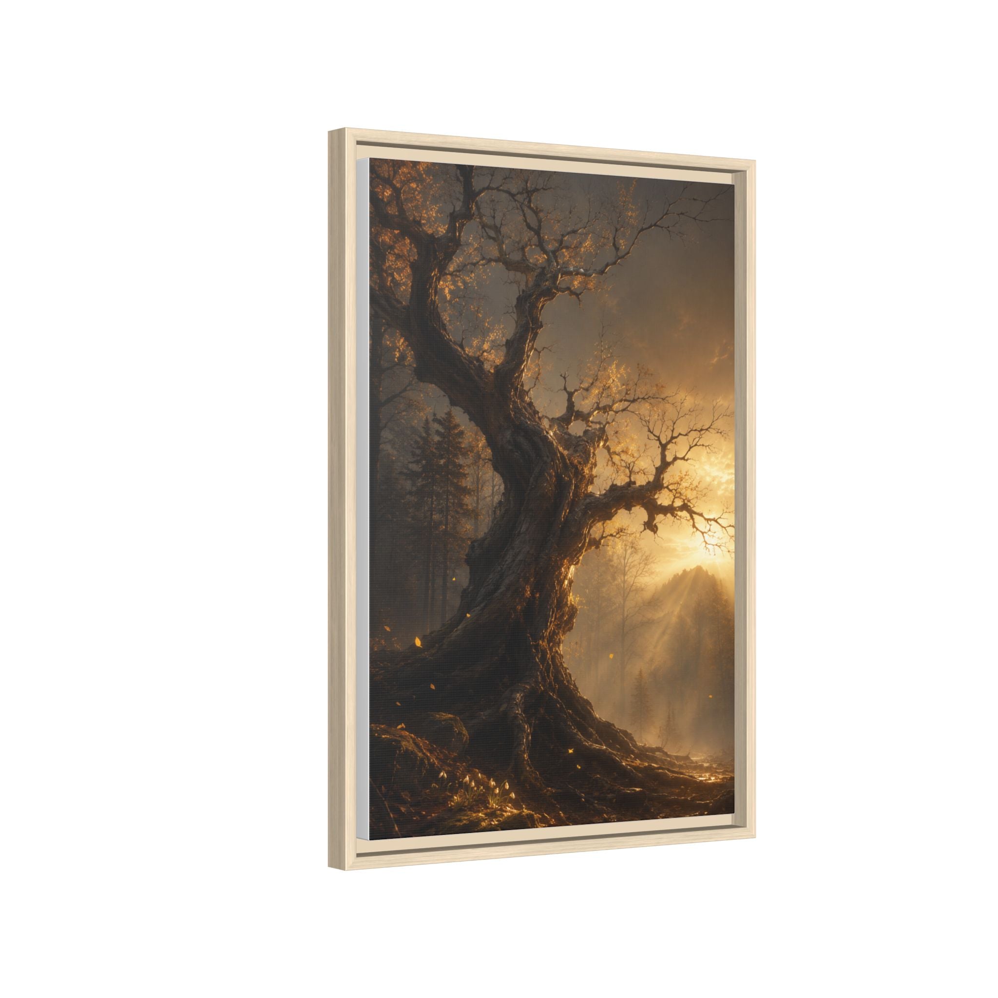Framed Matte Canvas Art — Mystical Golden Forest Tree Print