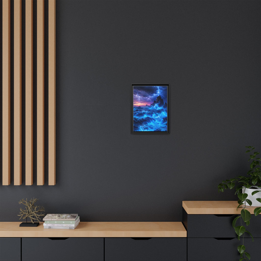 Framed Matte Canvas Art — Electric Stormy Ocean Landscape