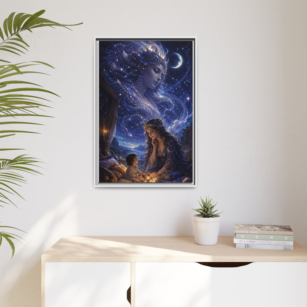 Framed Matte Canvas — Mystical Moon Mother & Child Nightscape Wall Art