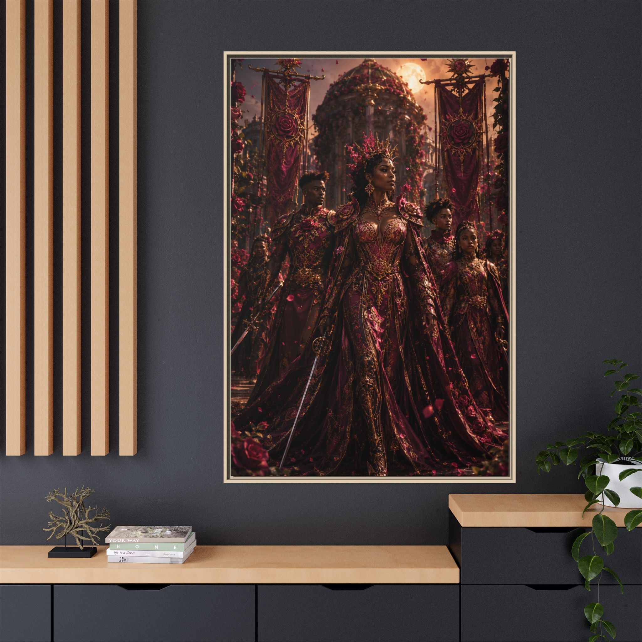 Framed Matte Canvas Art — Regal Fantasy Queen Portrait