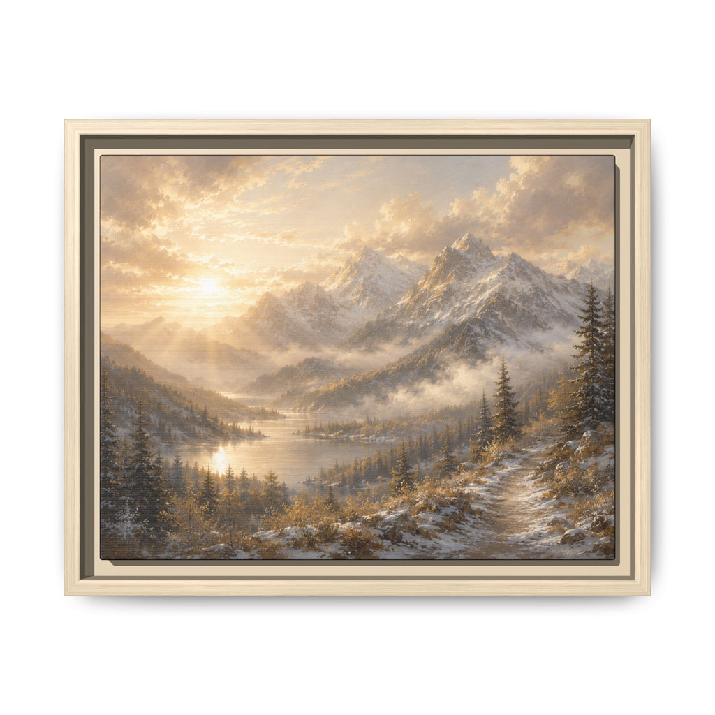 Golden Mountain Mist Framed Canvas Print — Framed Landscape Wall Art