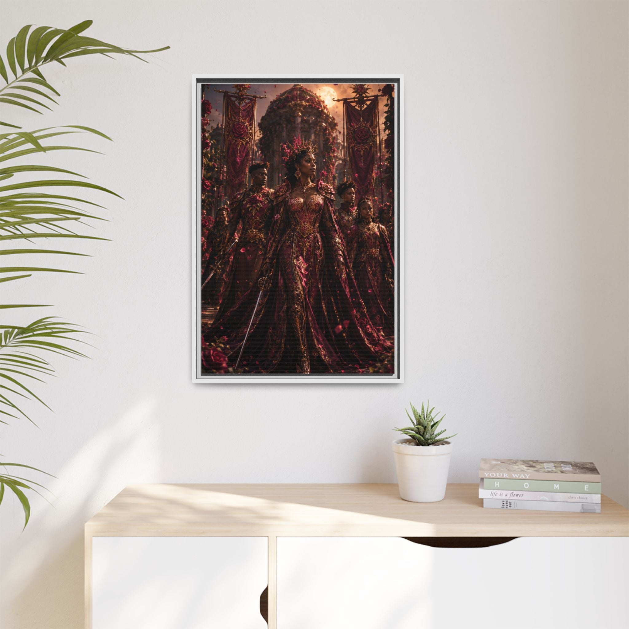 Framed Matte Canvas Art — Regal Fantasy Queen Portrait