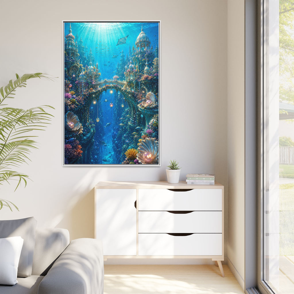 Underwater Fantasy Canvas Print — Framed Matte Ocean City Wall Art
