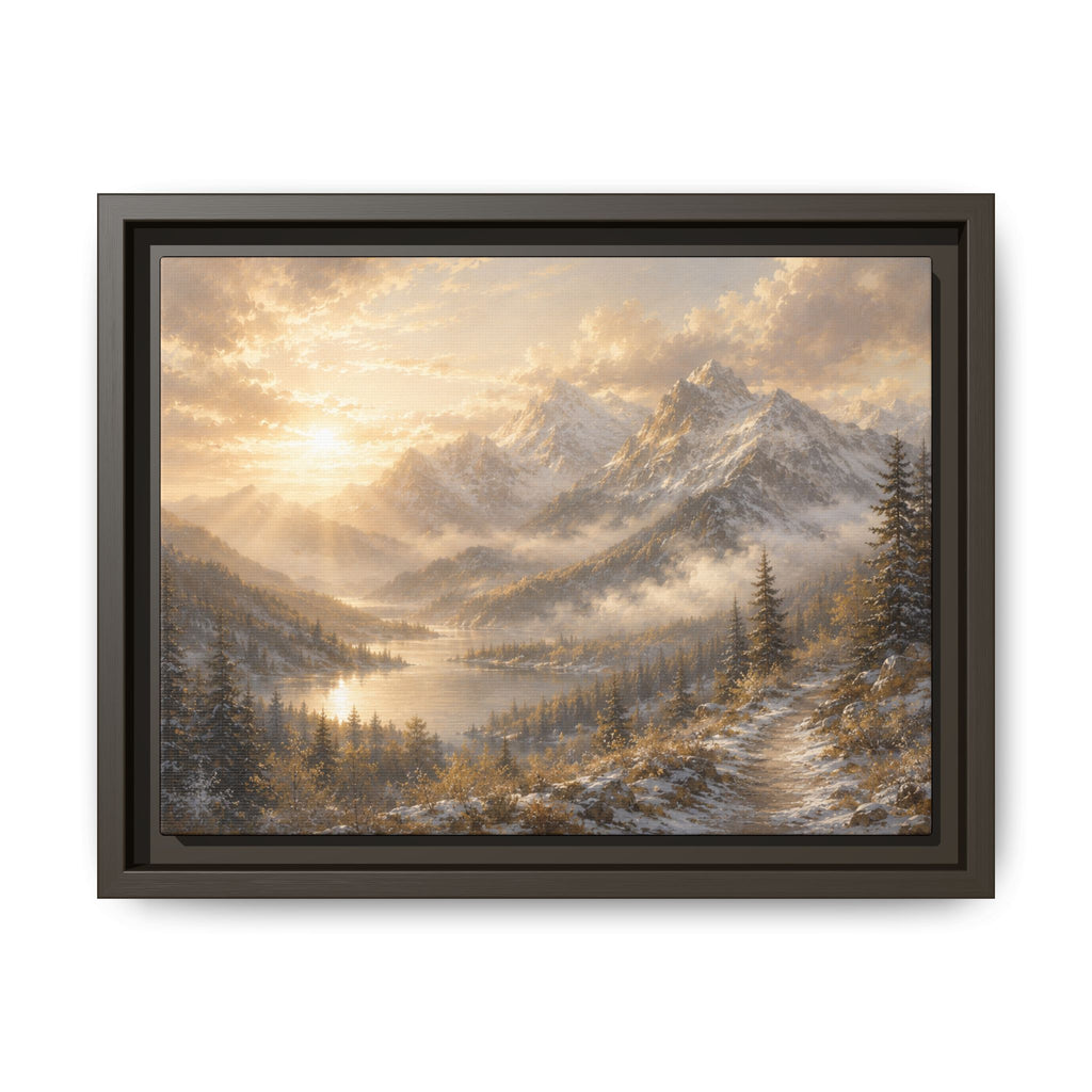Golden Mountain Mist Framed Canvas Print — Framed Landscape Wall Art
