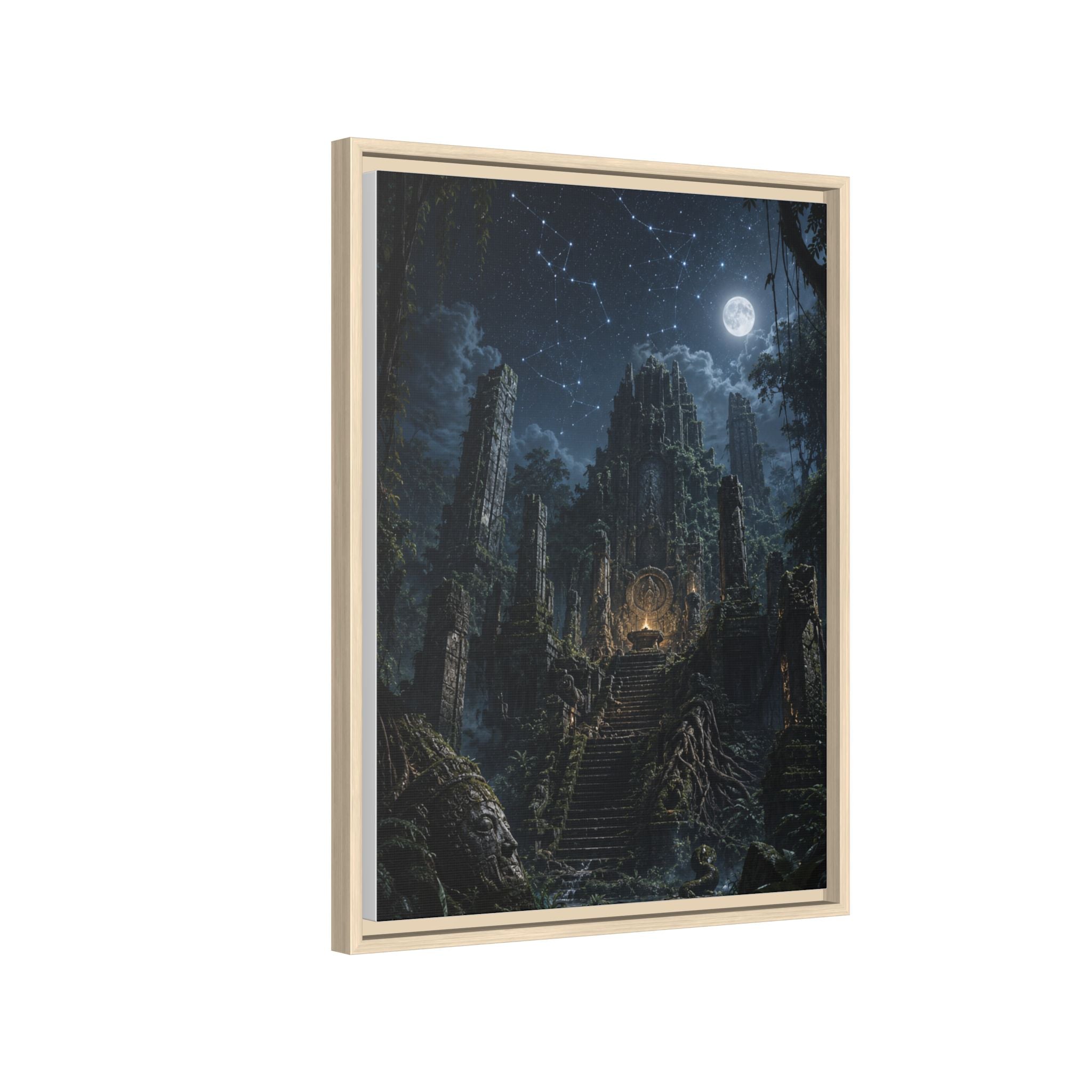 Framed Matte Canvas - Moonlit Ruins Fantasy Wall Art