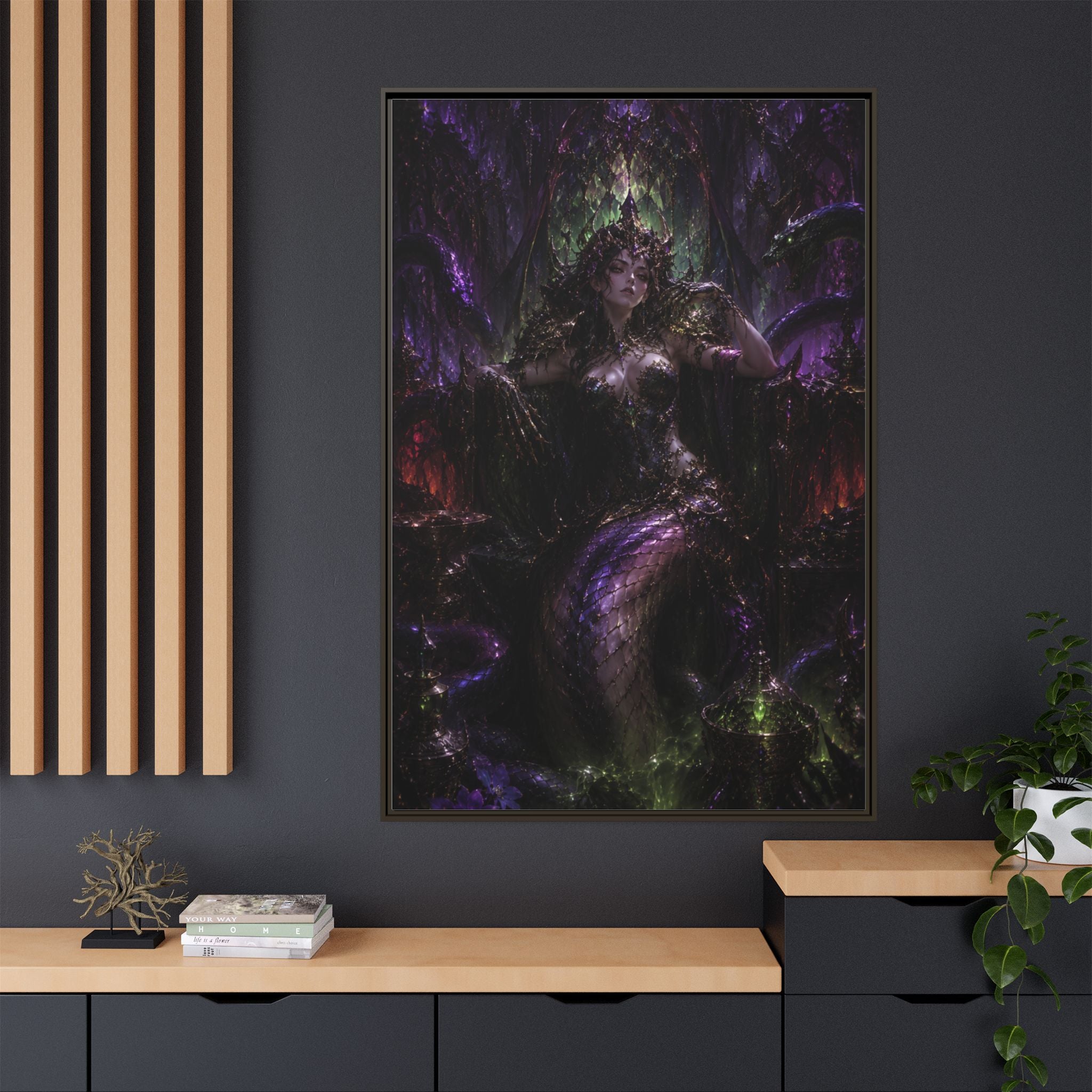 Dark Fantasy Goddess Matte Canvas Print — Framed Multi‑Color Wall Art
