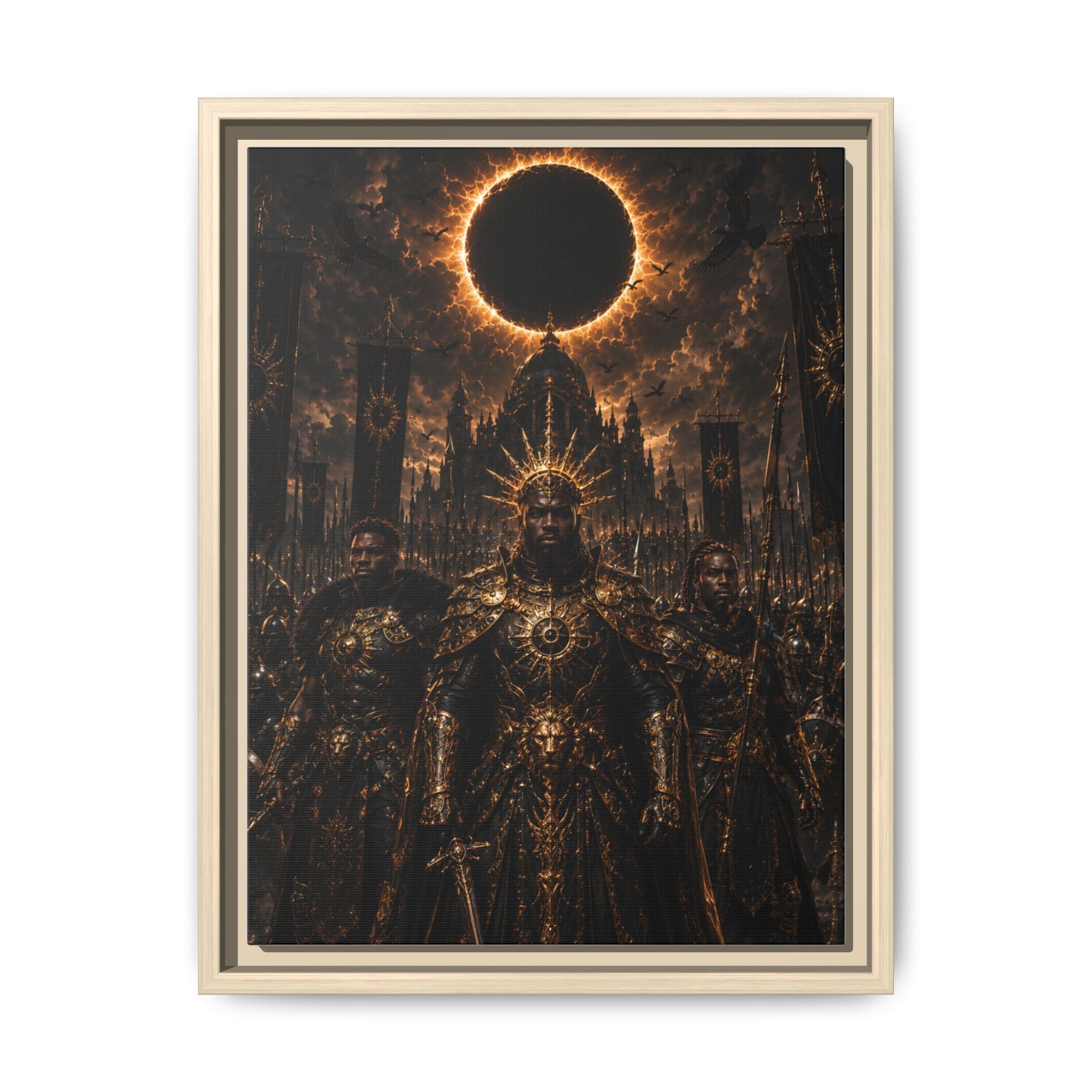 Dark Solar Eclipse Warrior Matte Canvas Framed Art Print