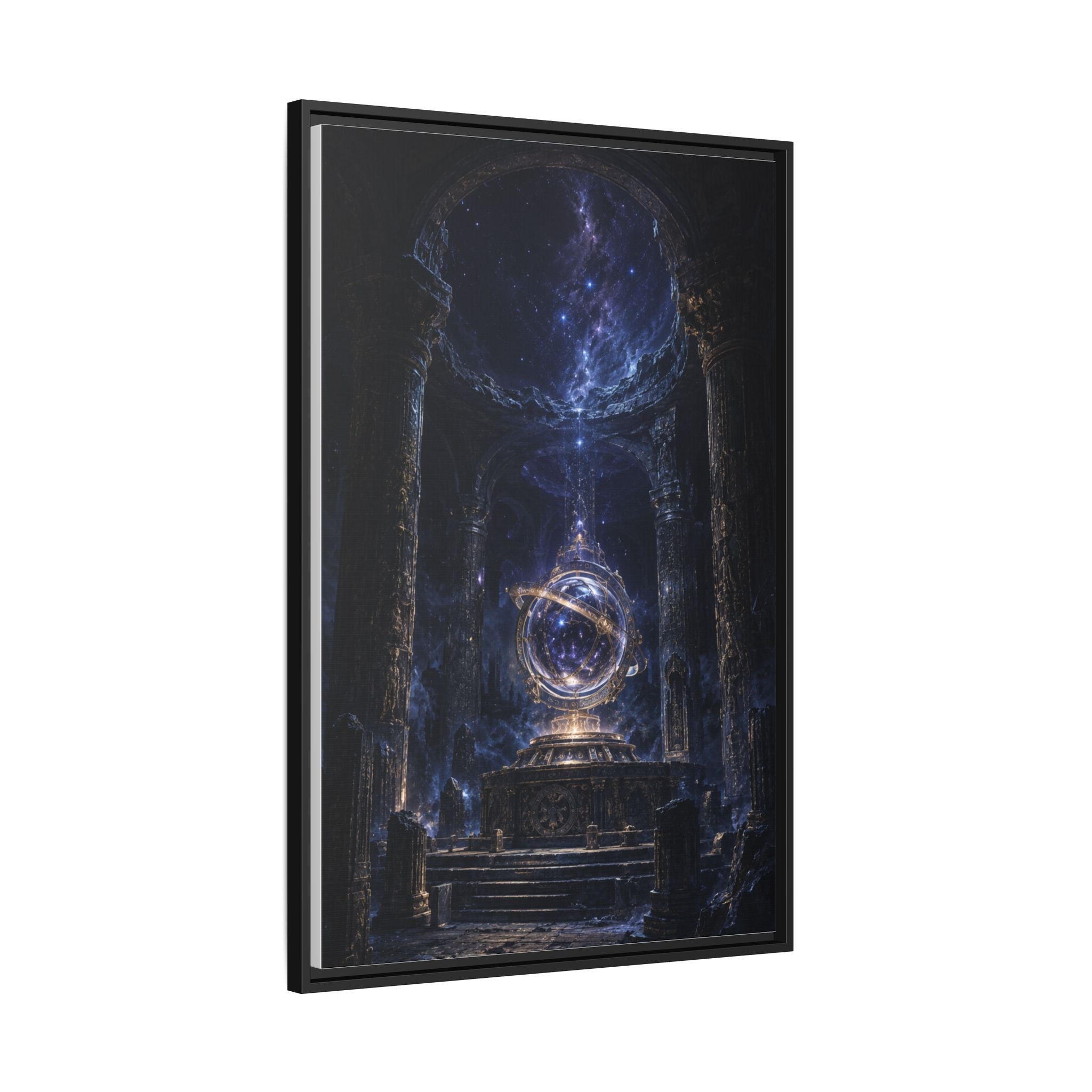 Framed Cosmic Temple Matte Canvas Art — Mystic Astral Orb Wall Decor