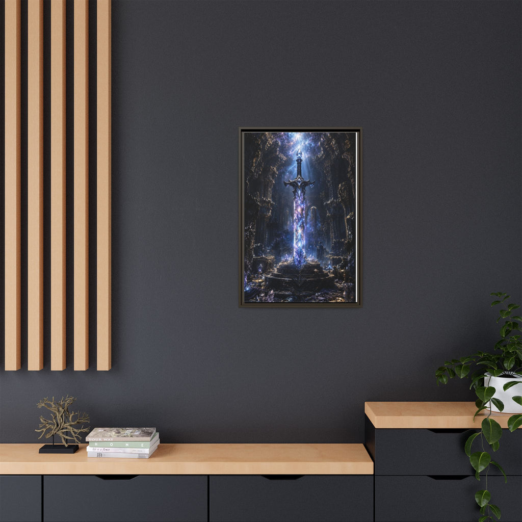 Framed Fantasy Sword Canvas — Mystical Glowing Blade Wall Art