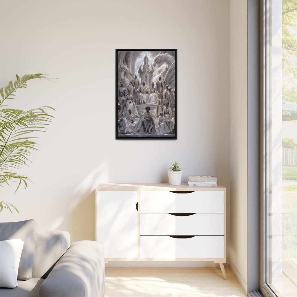 Framed Matte Canvas — Regal Dragon Court Fantasy Art Print