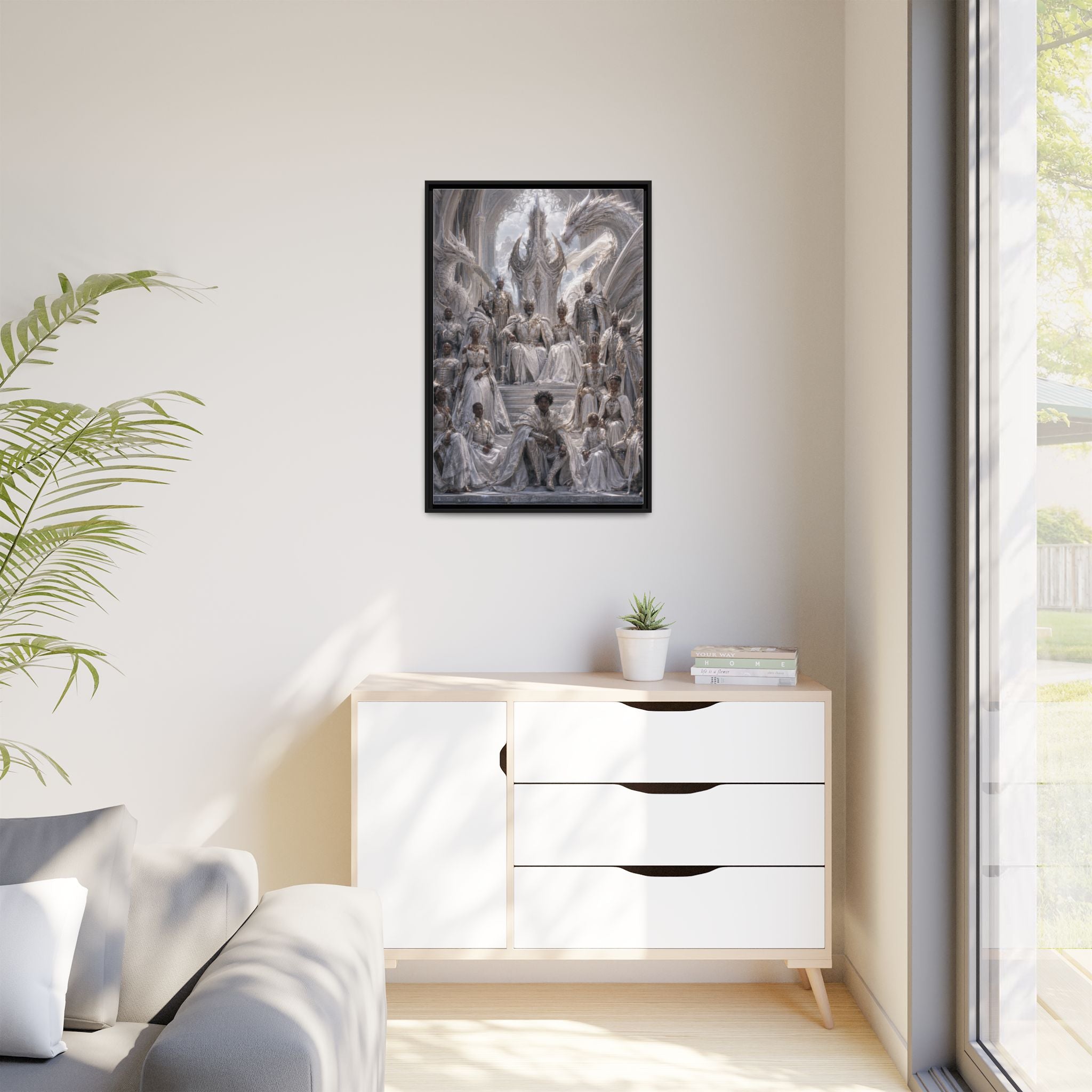 Framed Matte Canvas — Regal Dragon Court Fantasy Art Print