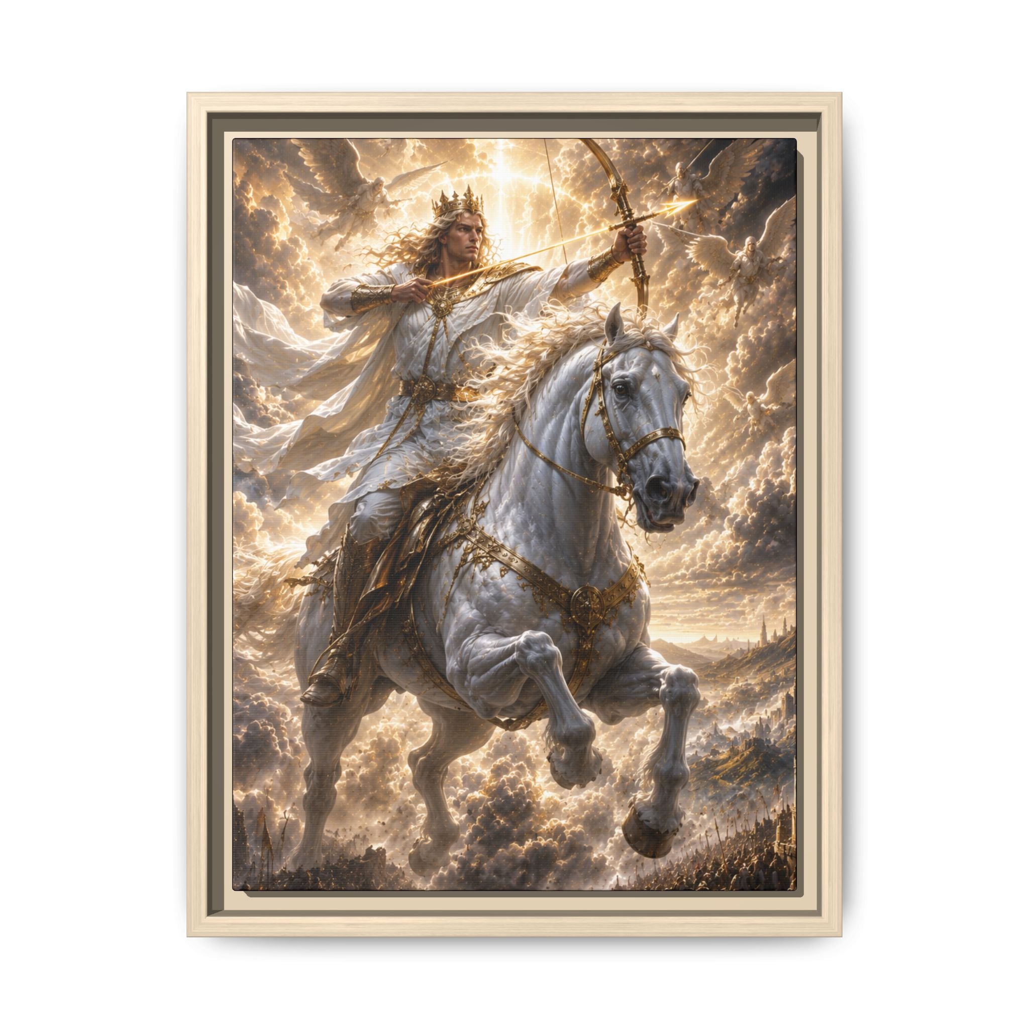 Mythic Warrior on White Steed — Fine Art Paper Print Wall Art