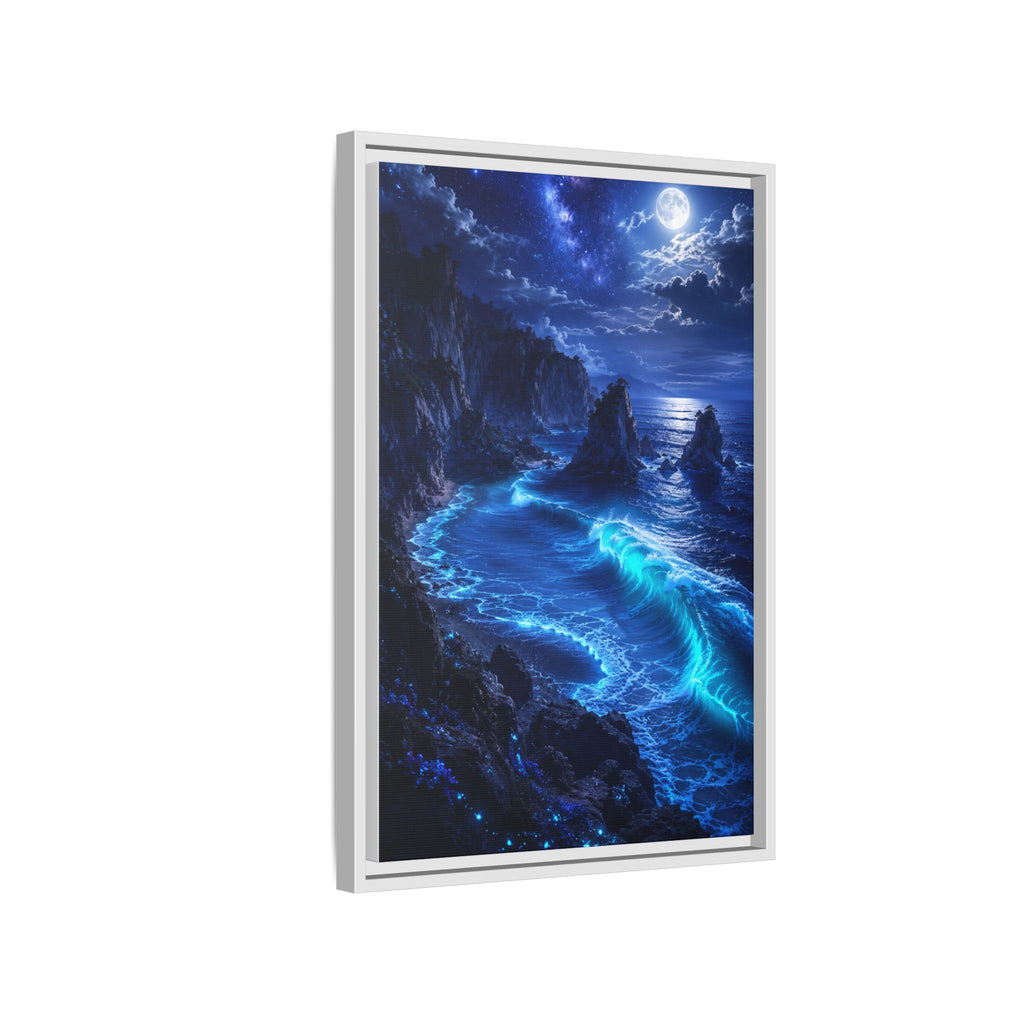Framed Matte Canvas: Luminous Moonlit Ocean Art Print
