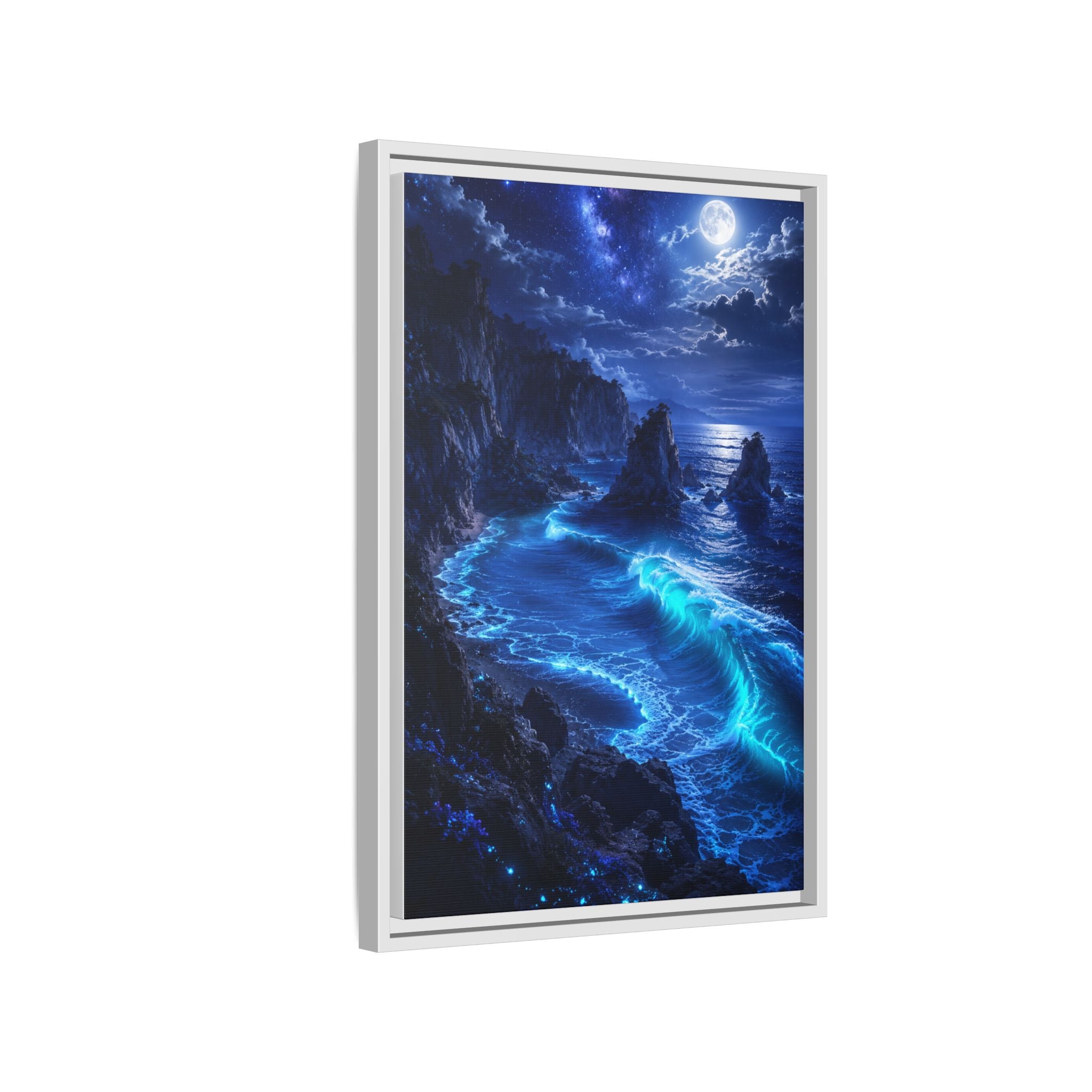 Framed Matte Canvas: Luminous Moonlit Ocean Art Print