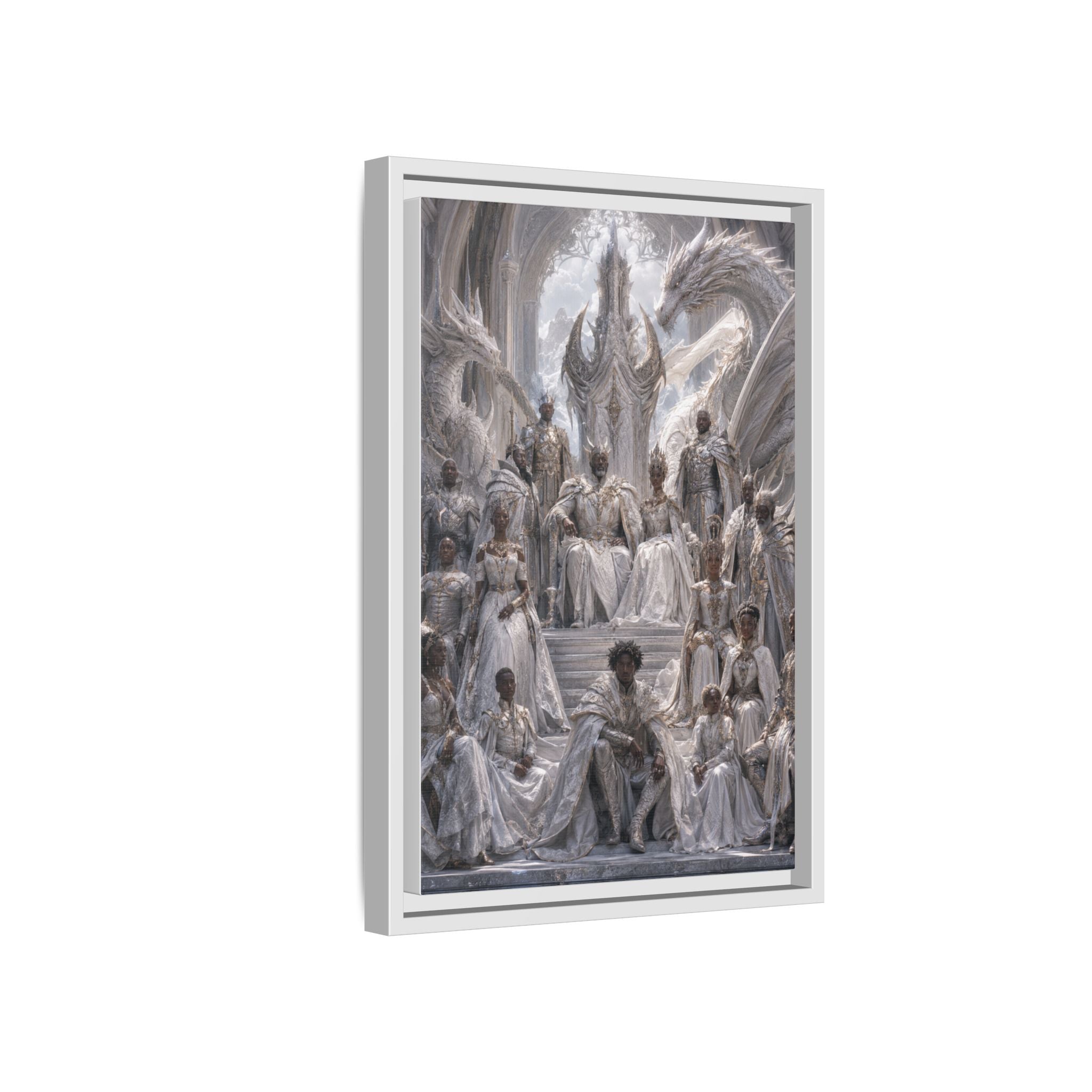 Framed Matte Canvas — Regal Dragon Court Fantasy Art Print