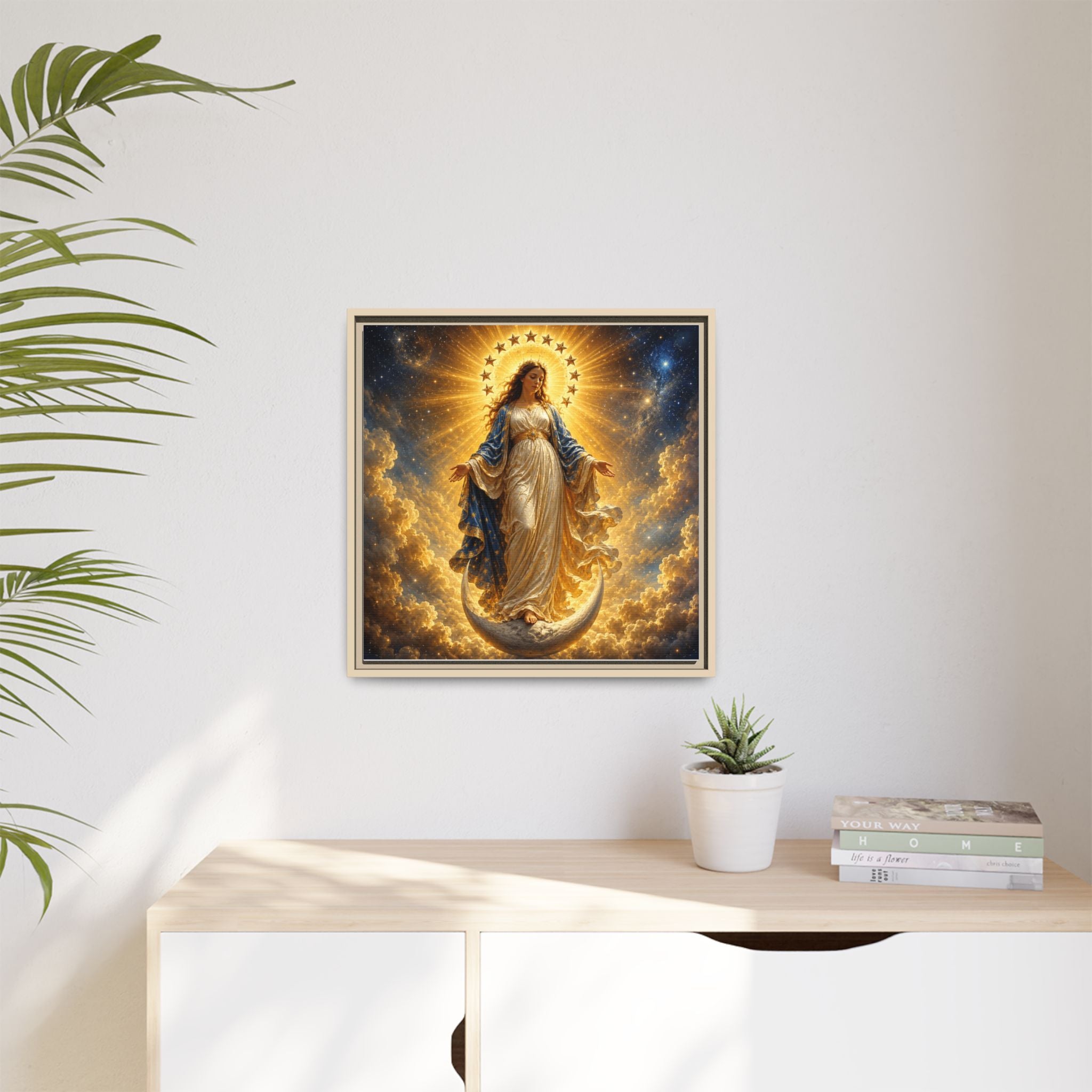 Madonna and Childlike Grace Framed Matte Canvas – Radiant Virgin Mary Wall Art