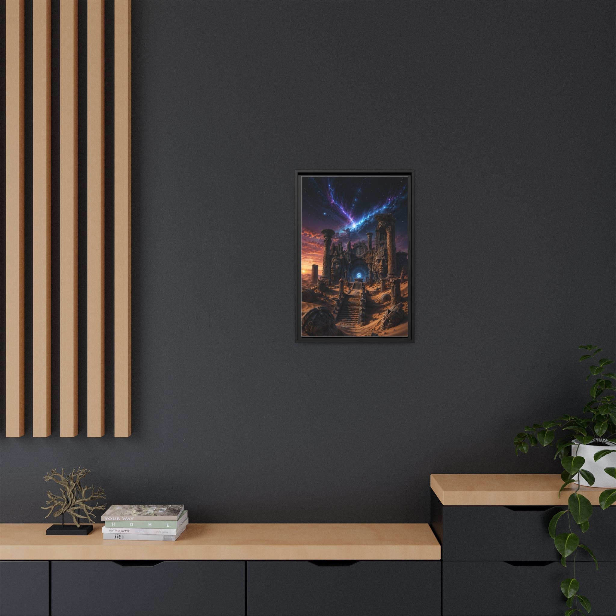 Framed Matte Canvas — Mystical Desert Ruins Nightscape