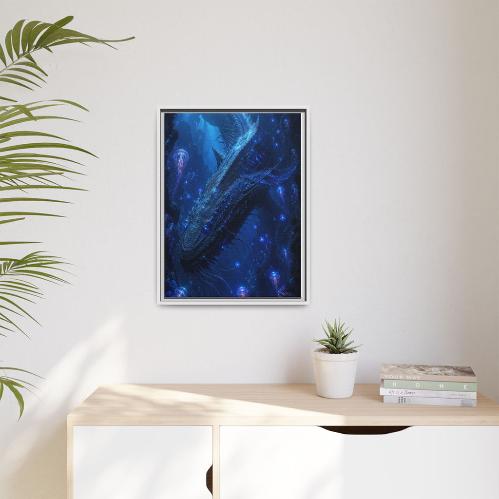 Framed Matte Canvas Art - Deep Sea Leviathan Fantasy Print