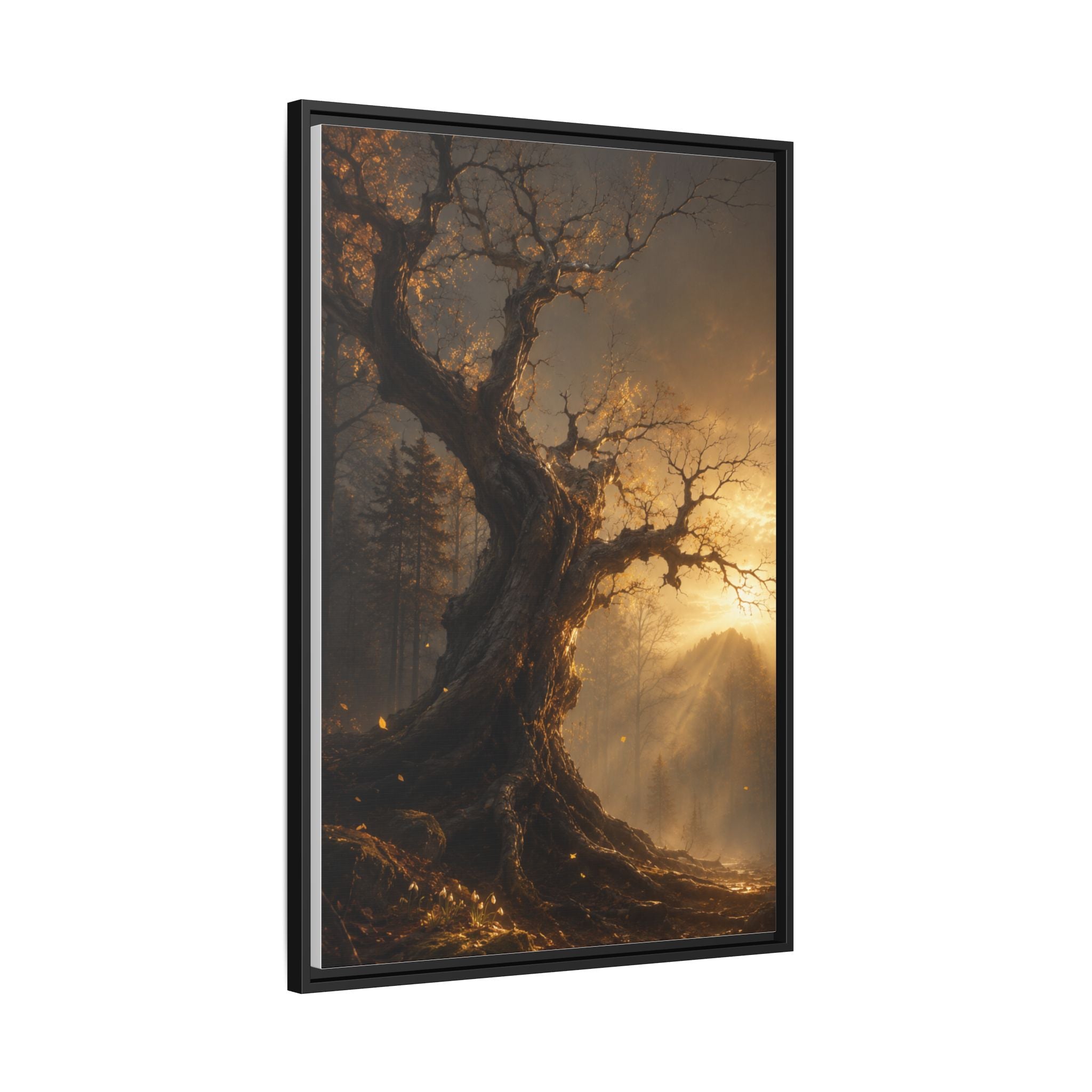 Framed Matte Canvas Art — Mystical Golden Forest Tree Print