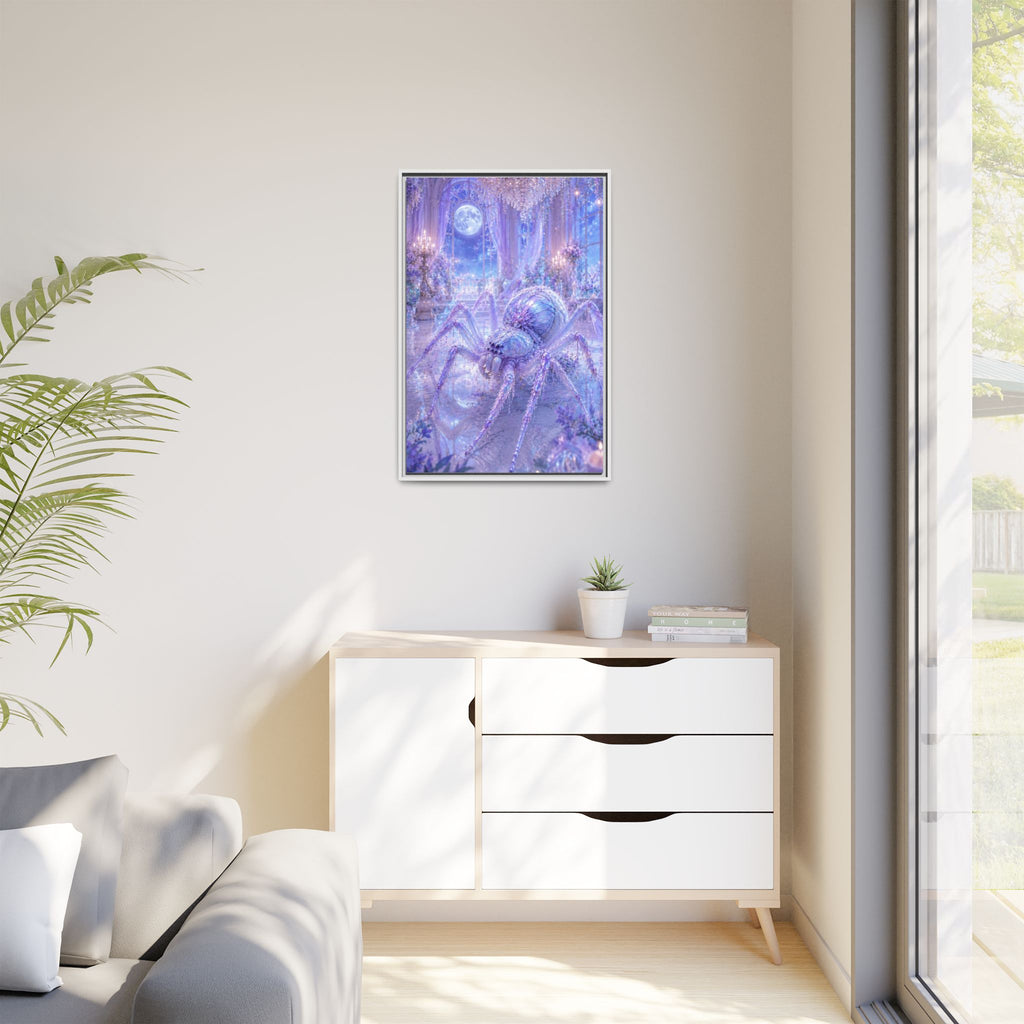 Moonlit Spider Fantasy Canvas Print — Lavender Enchanted Wall Art (Framed)
