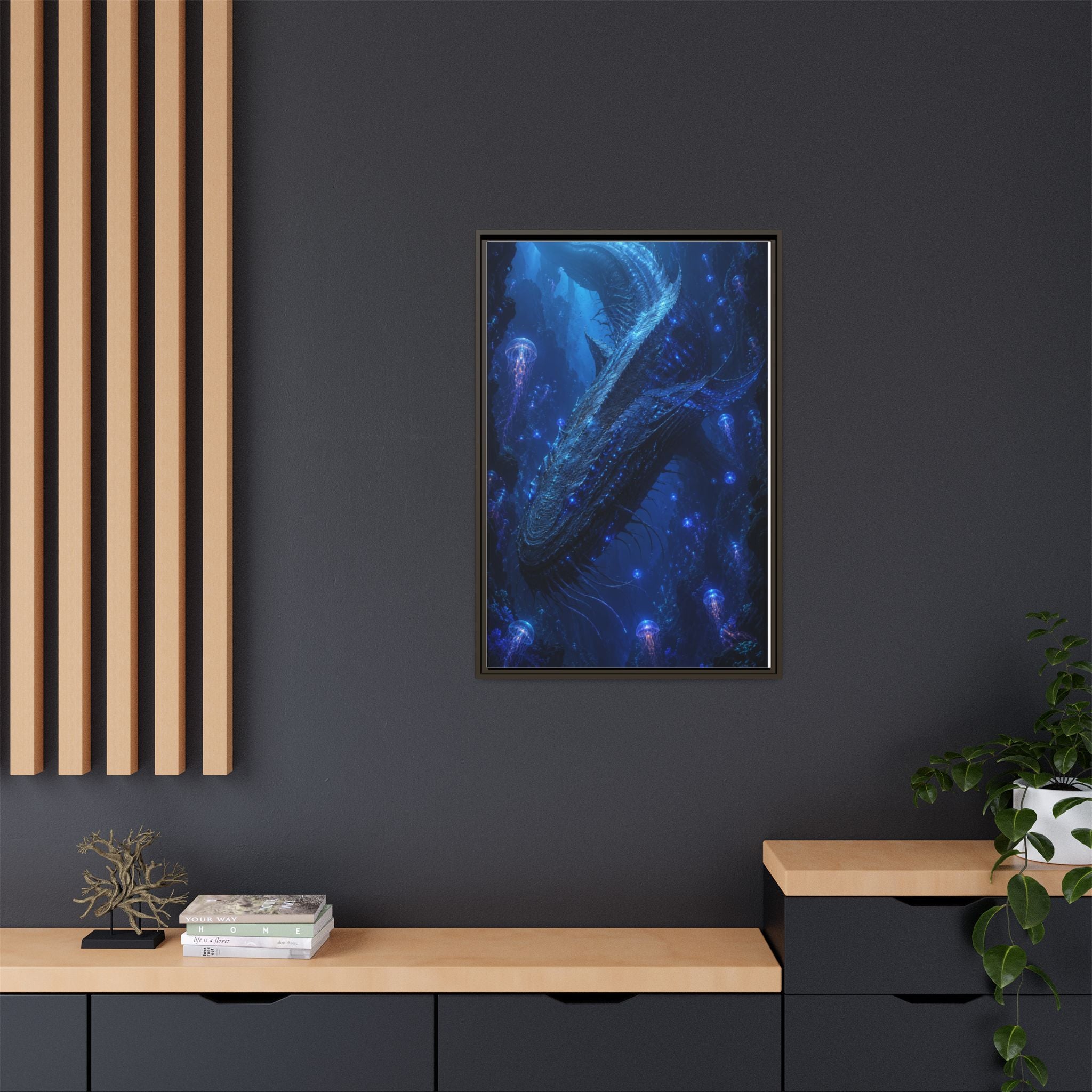 Framed Matte Canvas Art - Deep Sea Leviathan Fantasy Print