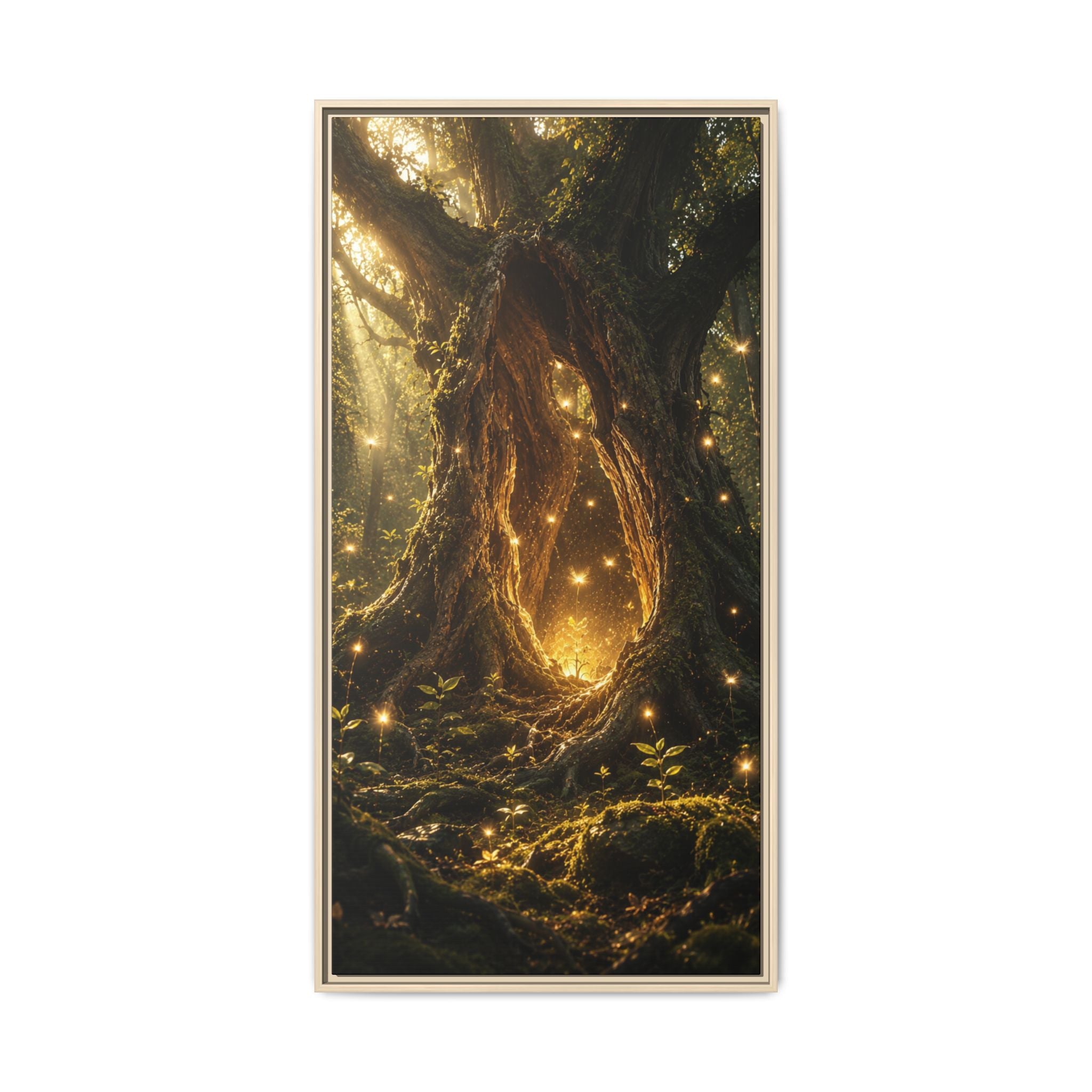Fine Art Paper Print - Enchanted Forest Tree with Glowing Fireflies