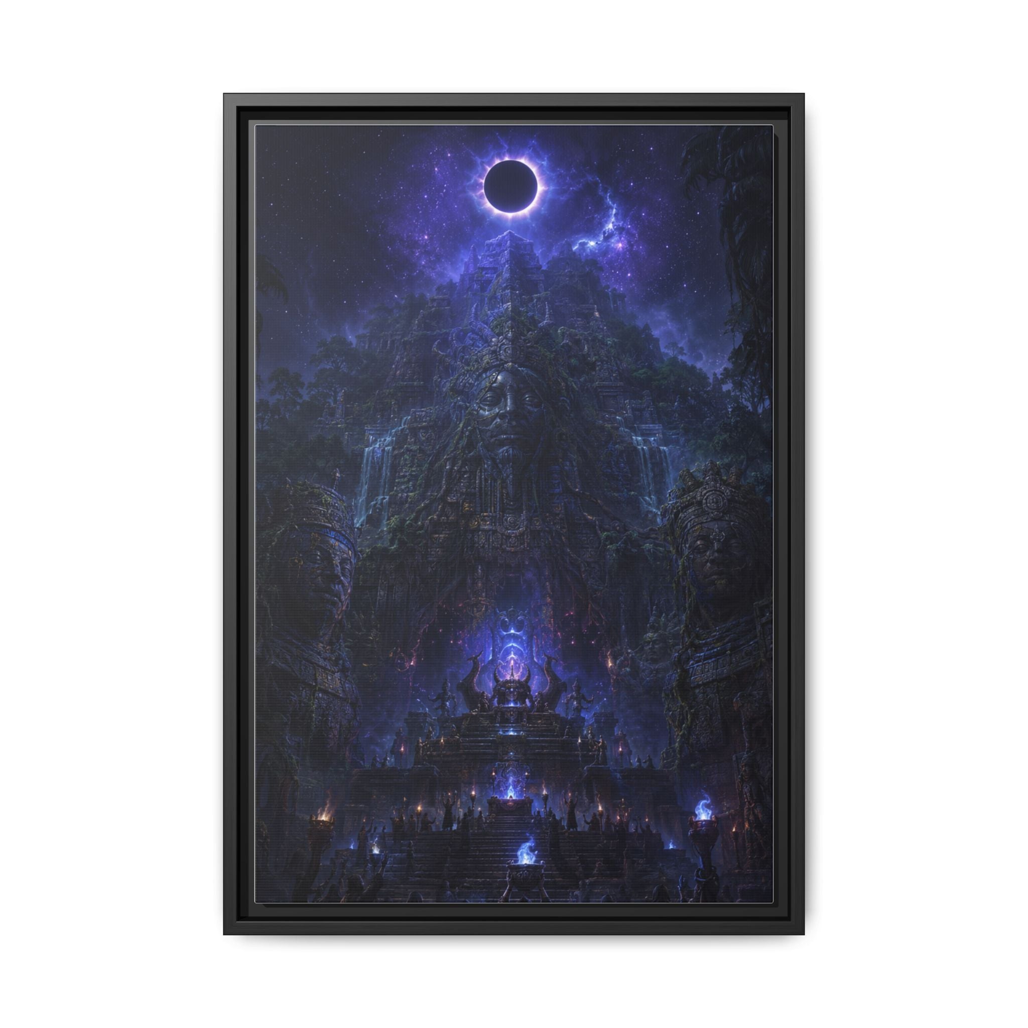 Dark Fantasy Canvas Print — Eclipse Over Mystic Citadel (Framed Matte)