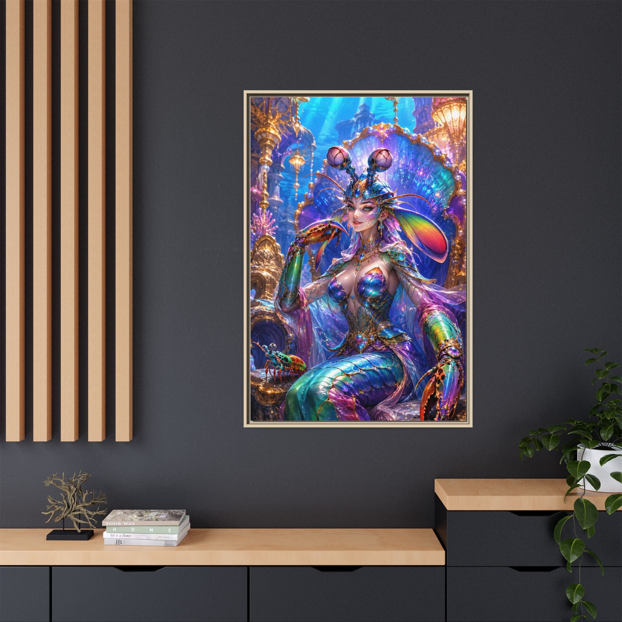 Mermaid Queen Framed Matte Canvas Art — Vibrant Fantasy Underwater Wall Decor