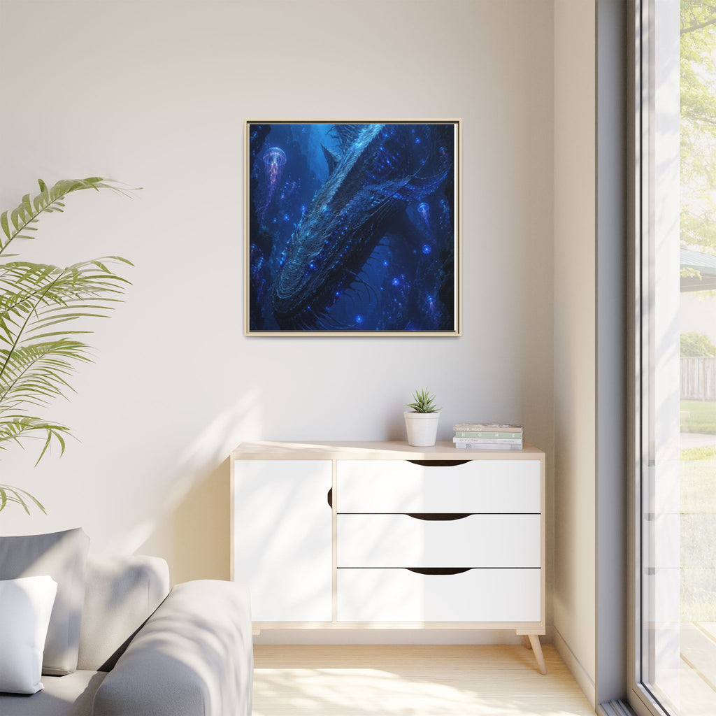 Framed Matte Canvas Art - Deep Sea Leviathan Fantasy Print