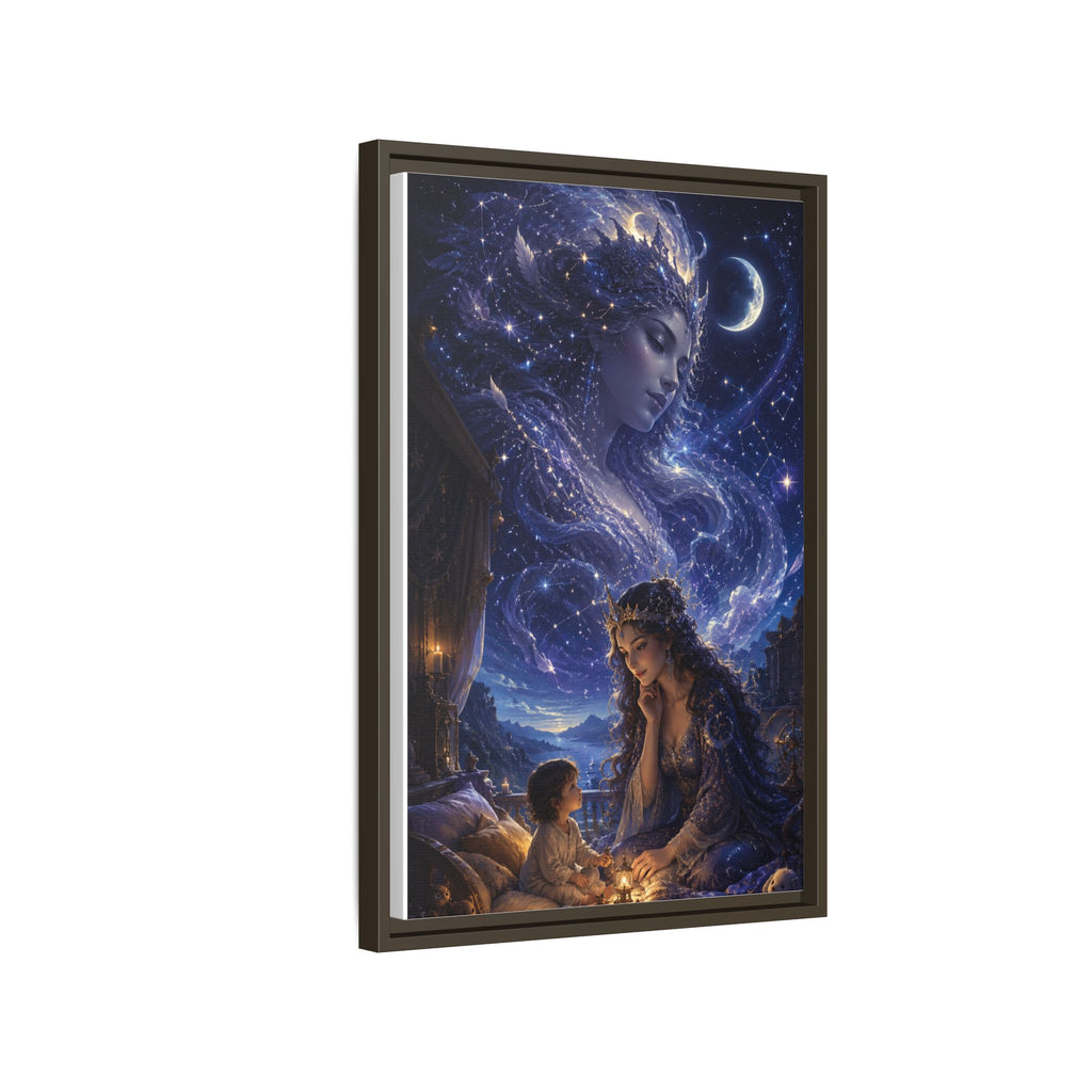 Framed Matte Canvas — Mystical Moon Mother & Child Nightscape Wall Art