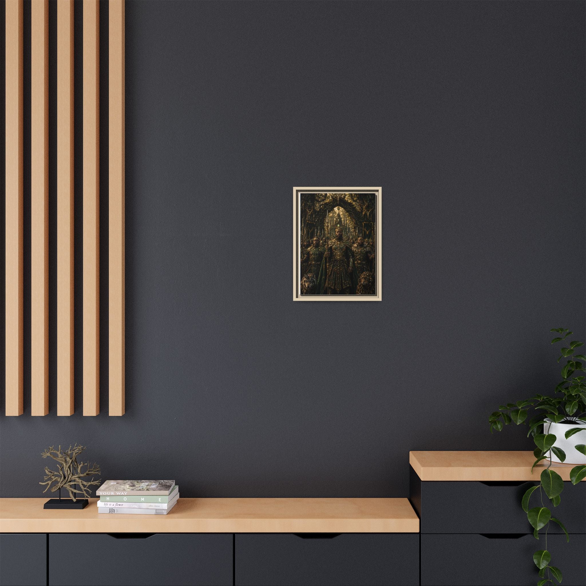 Framed Matte Canvas — Regal Fantasy King in Ornate Armor