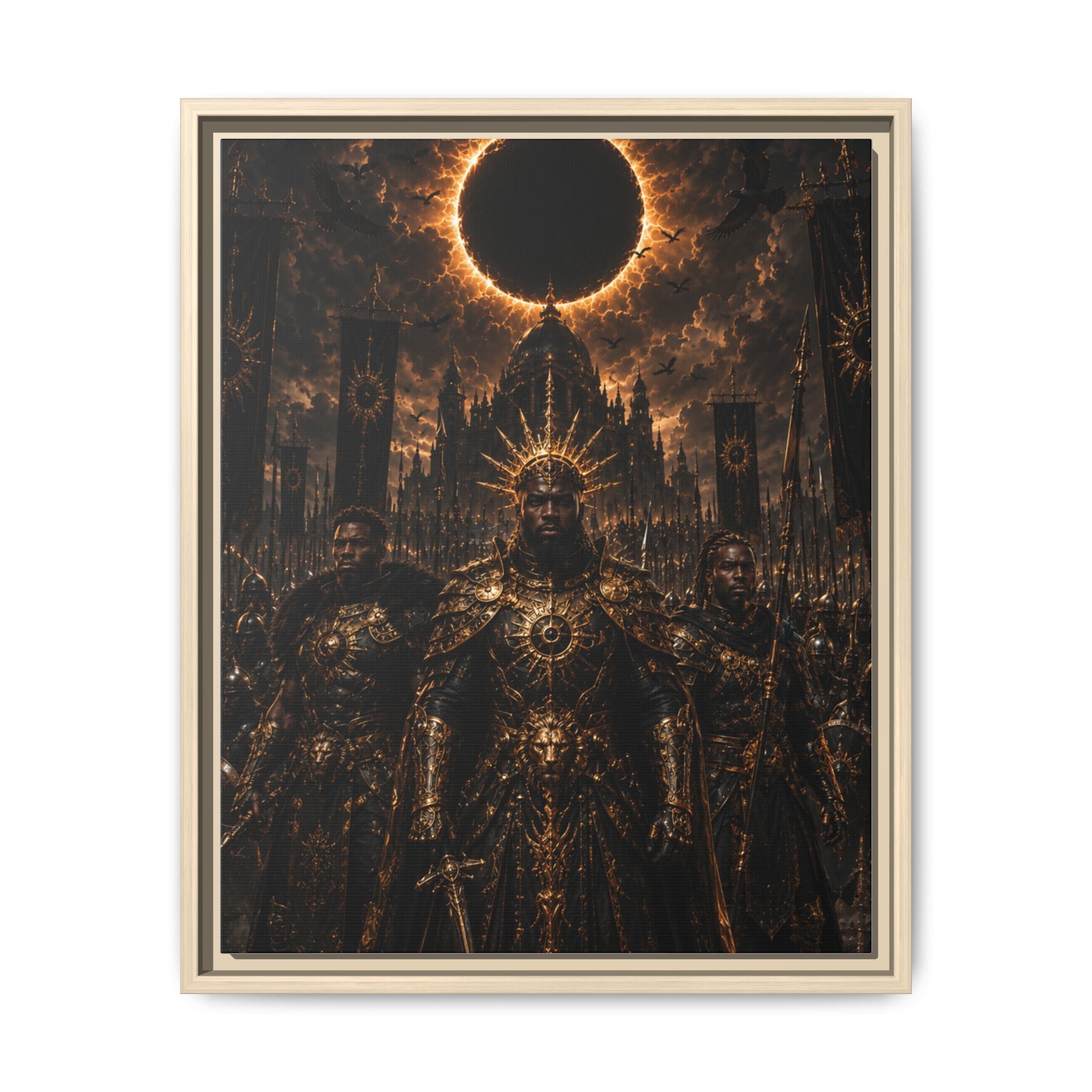 Dark Solar Eclipse Warrior Matte Canvas Framed Art Print
