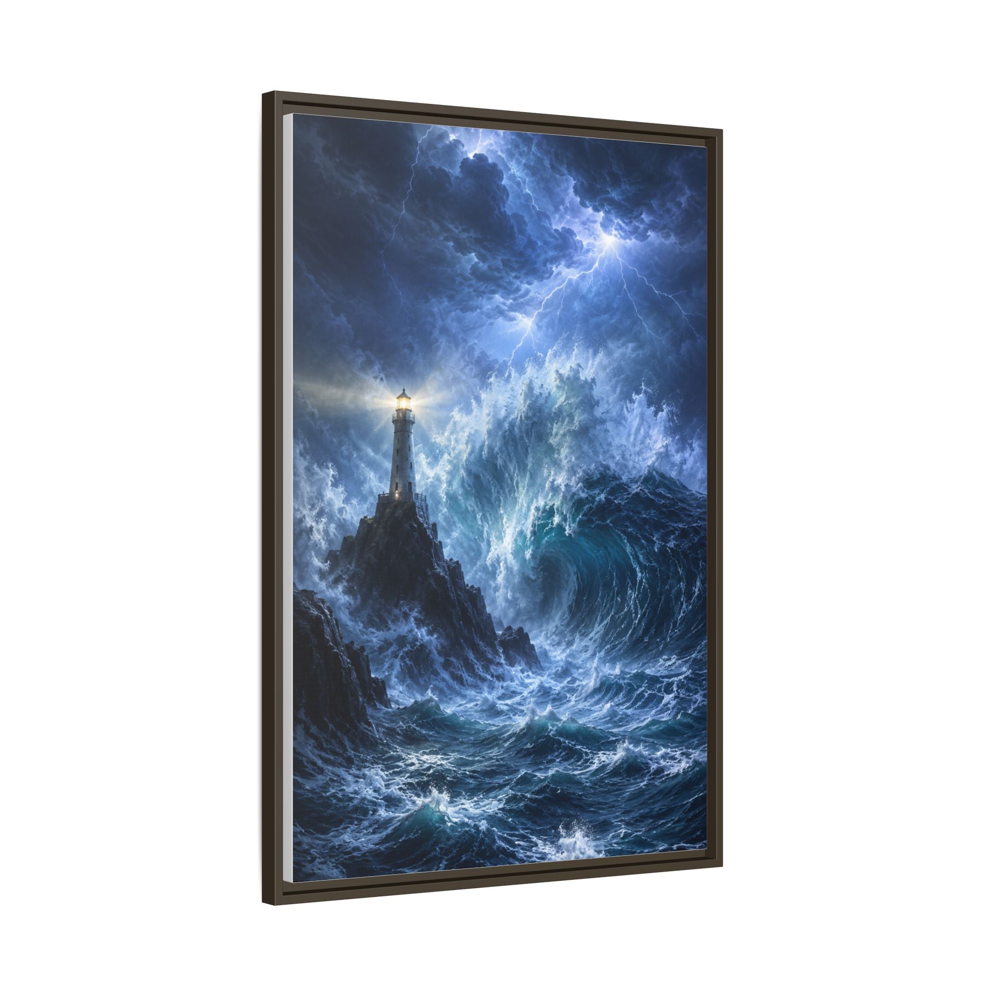 Framed Matte Canvas – Stormy Lighthouse Ocean Print