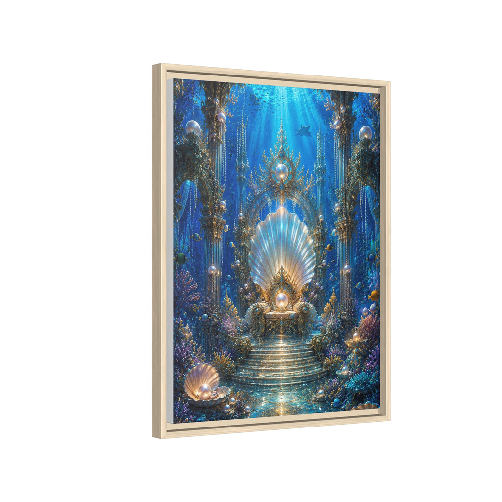 Underwater Palace Framed Canvas Art — Mermaid Throne Ocean Fantasy Print