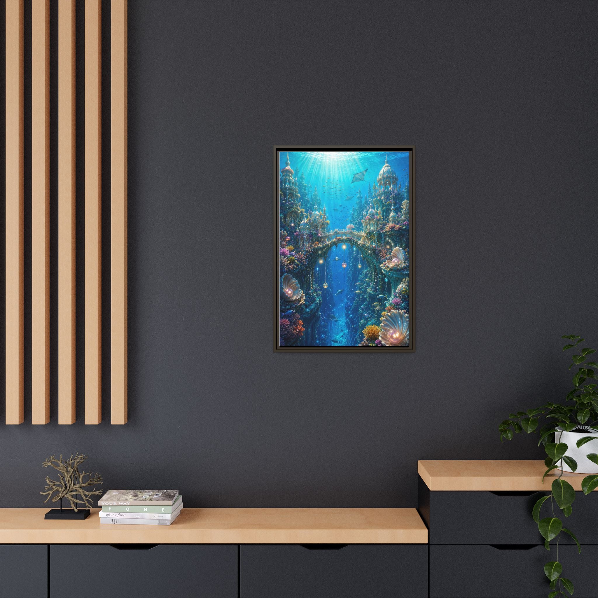 Underwater Fantasy Canvas Print — Framed Matte Ocean City Wall Art