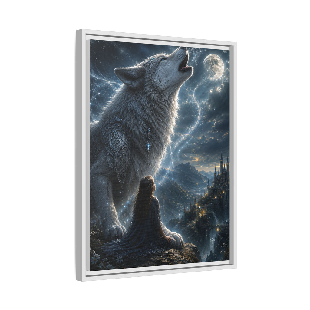Howling Wolf Moon Matte Canvas Print — Framed Fantasy Wall Art