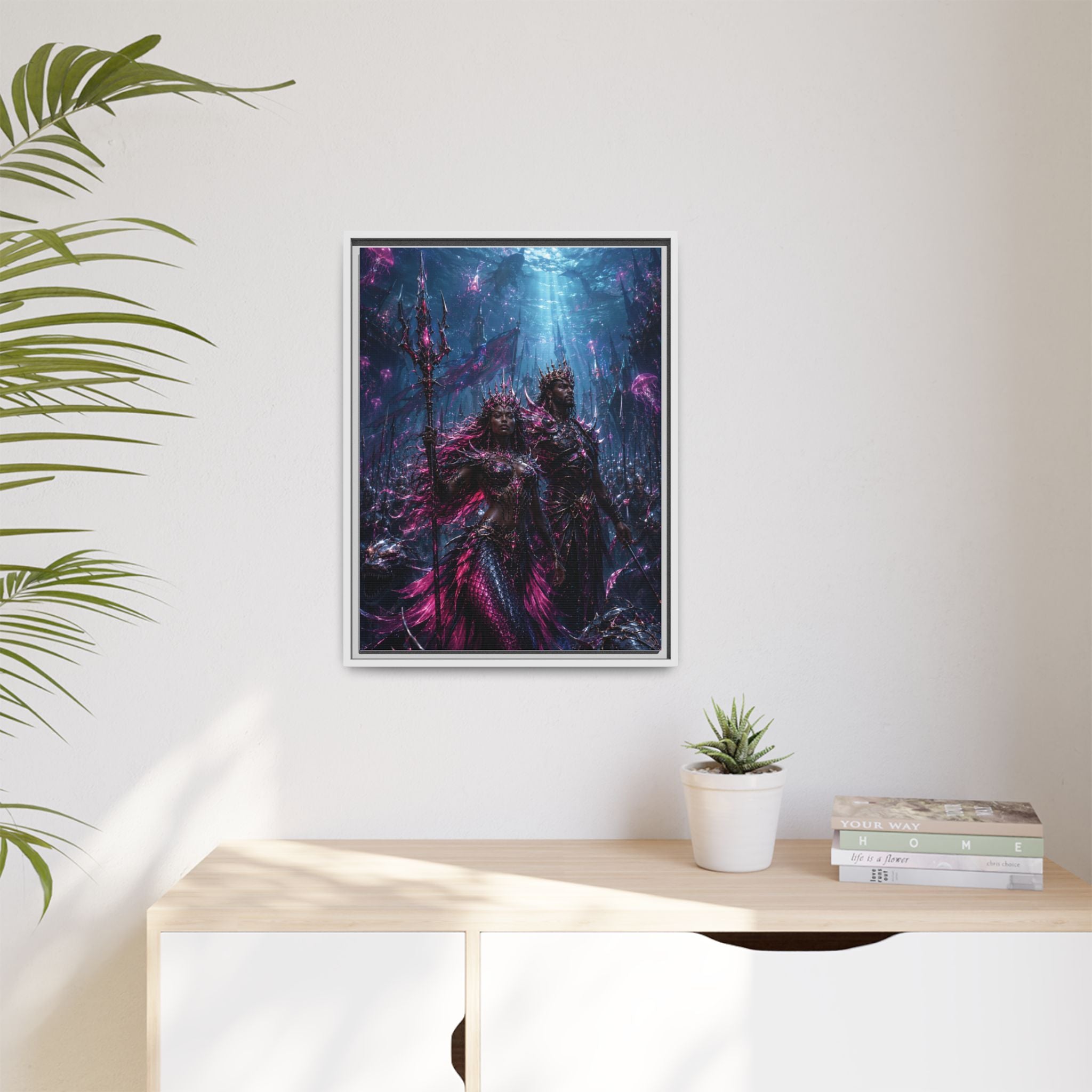 Framed Matte Canvas Print — Mystical Underwater King & Queen Artwork