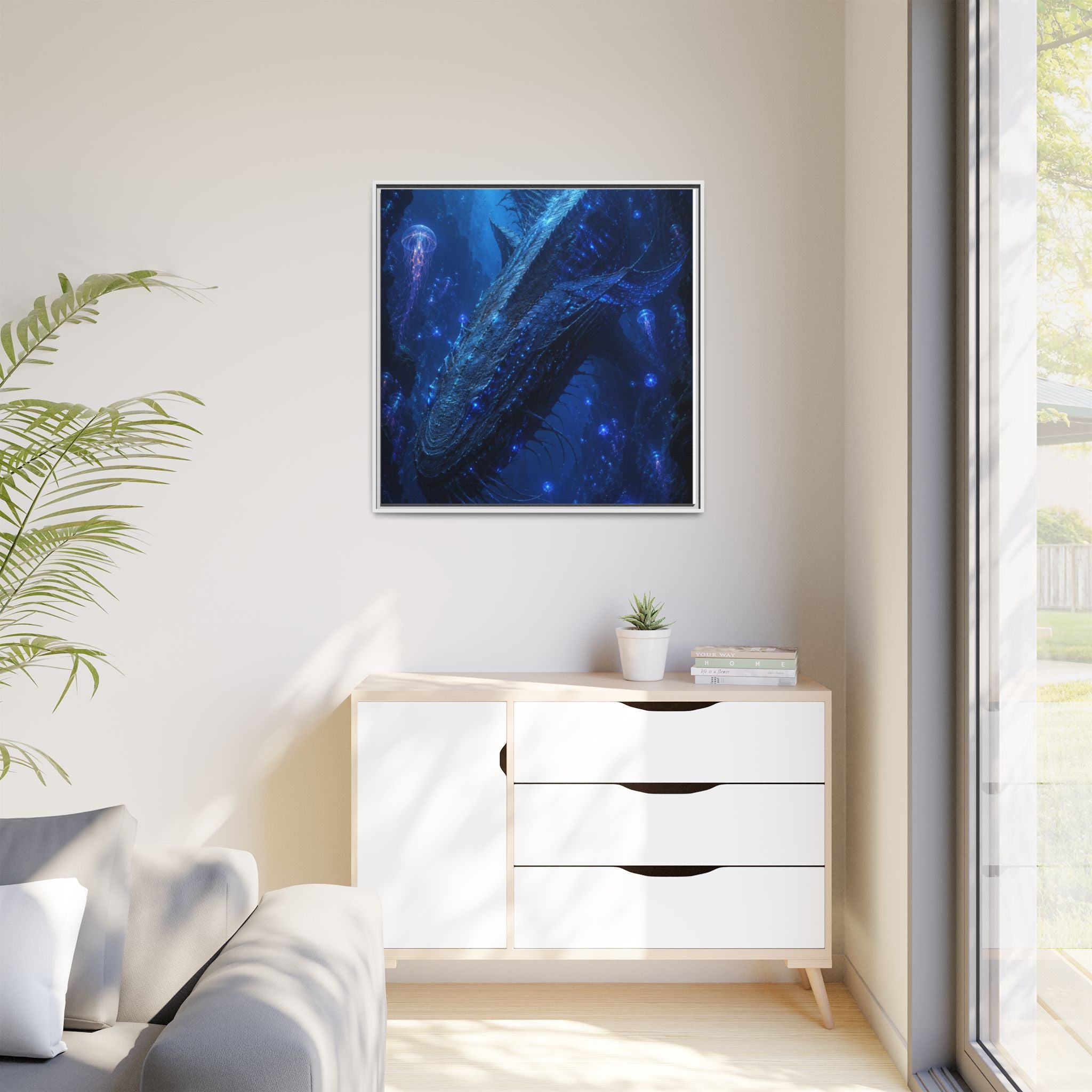 Framed Matte Canvas Art - Deep Sea Leviathan Fantasy Print