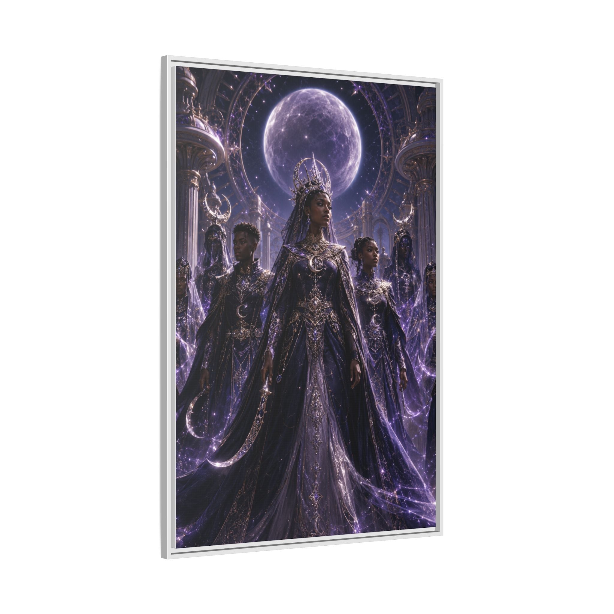 Mystic Moon Queen Framed Matte Canvas Print — Fantasy Royalty Wall Art