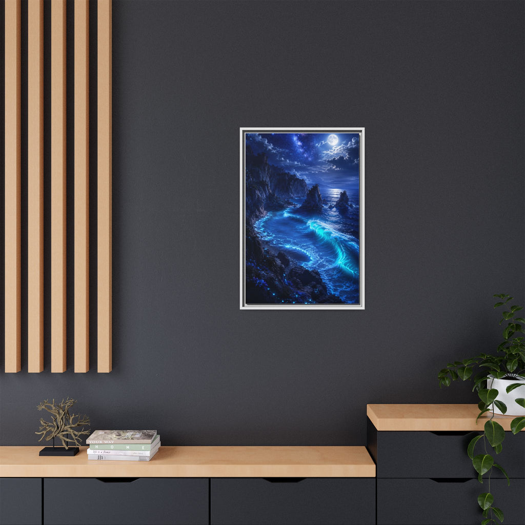 Framed Matte Canvas: Luminous Moonlit Ocean Art Print