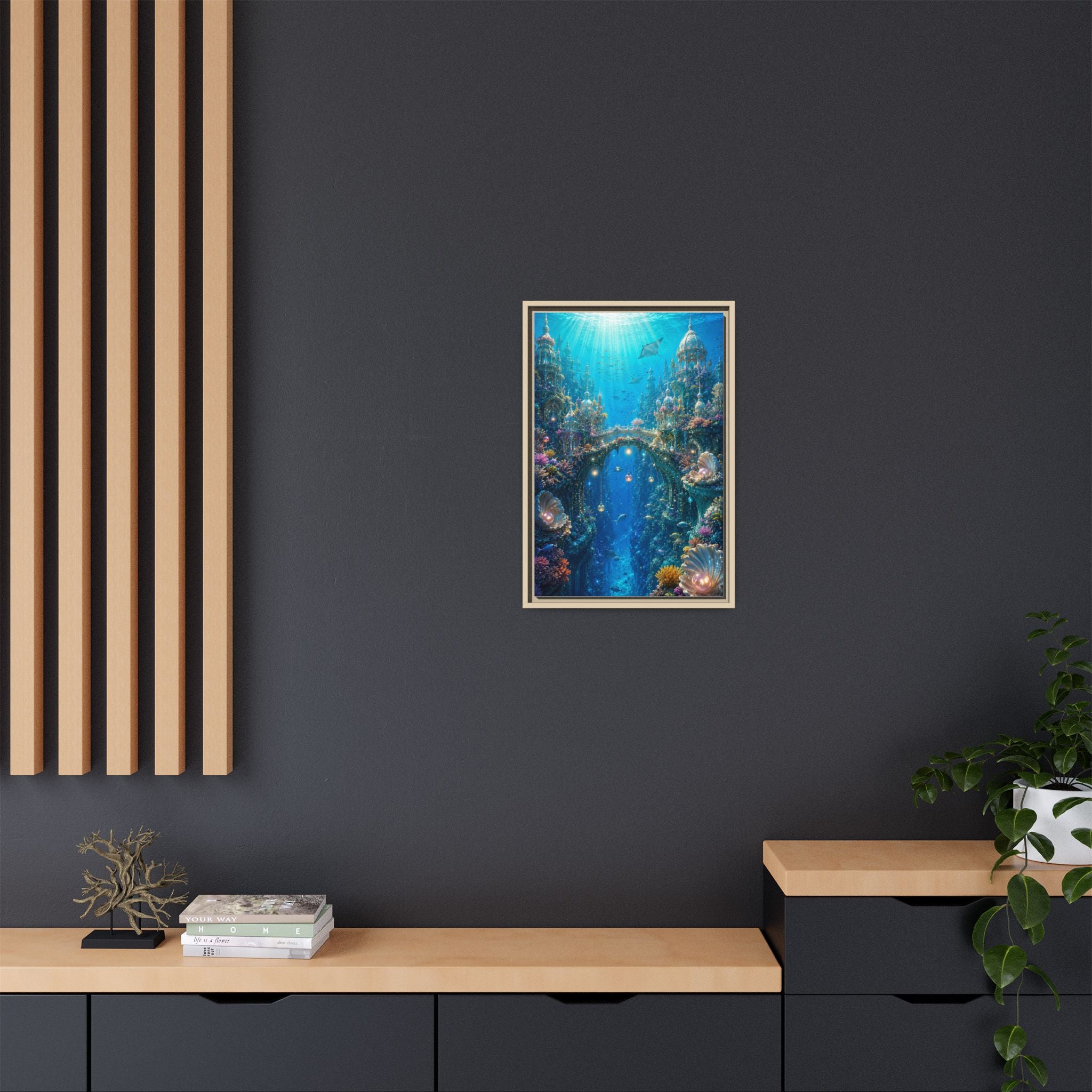 Underwater Fantasy Canvas Print — Framed Matte Ocean City Wall Art