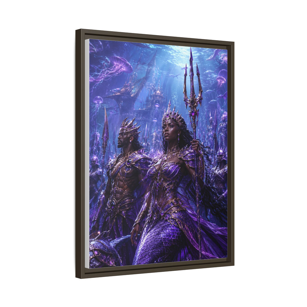 Framed Matte Canvas Print — Regal Underwater Merfolk Royalty (Purple)