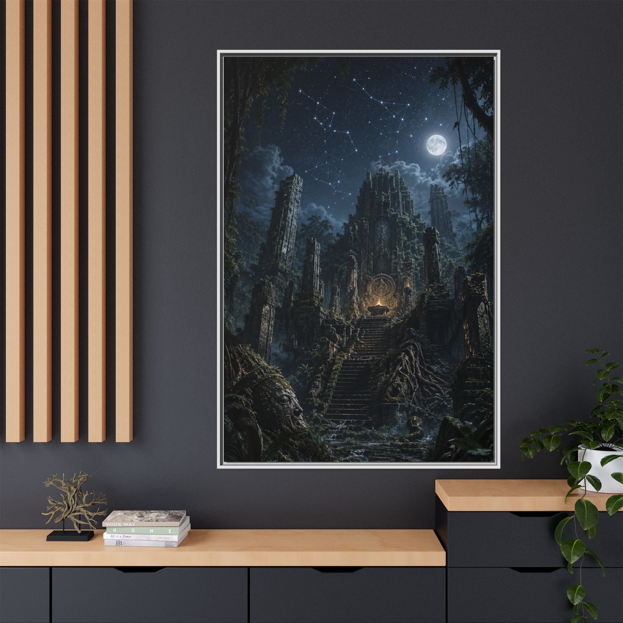 Framed Matte Canvas - Moonlit Ruins Fantasy Wall Art
