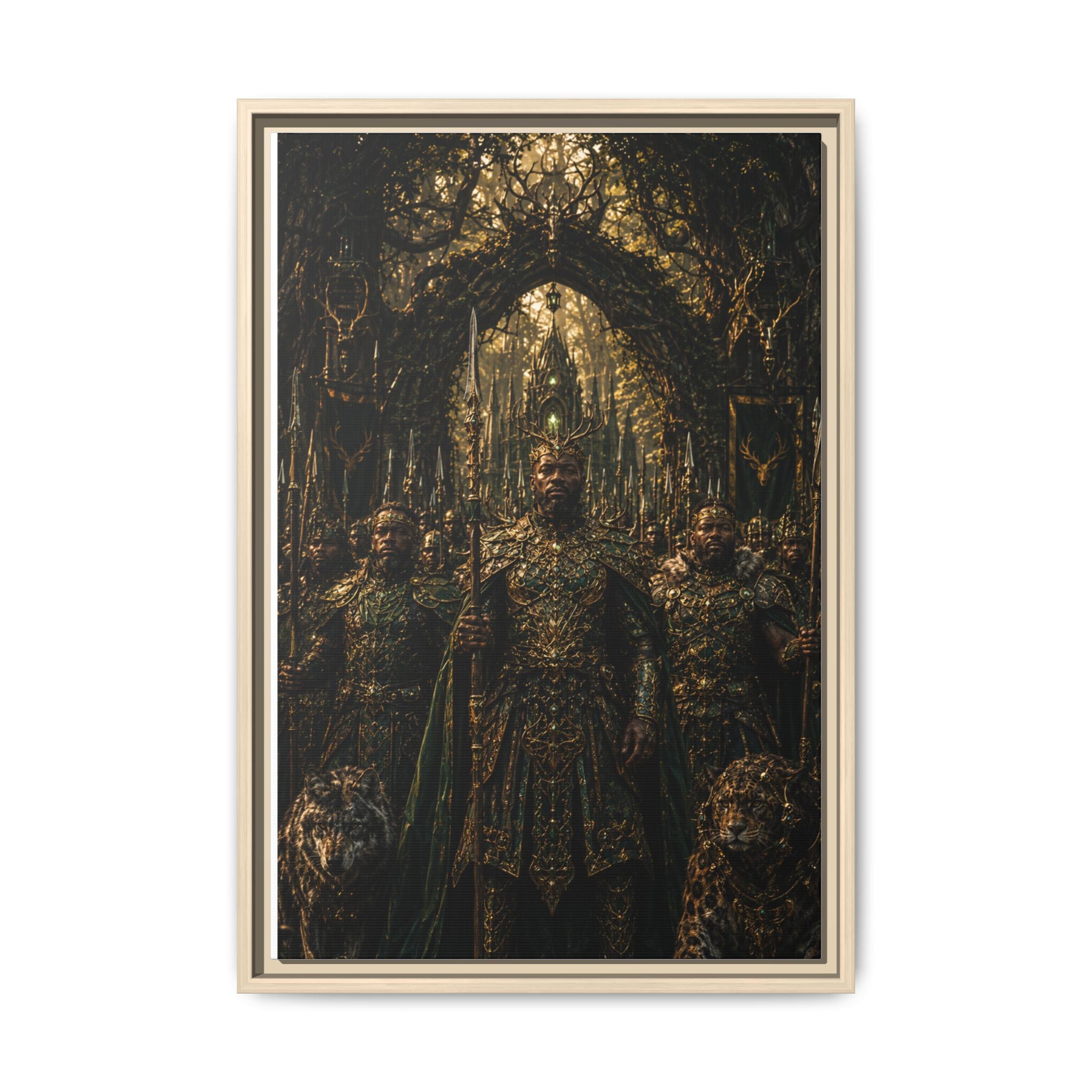 Framed Matte Canvas — Regal Fantasy King in Ornate Armor