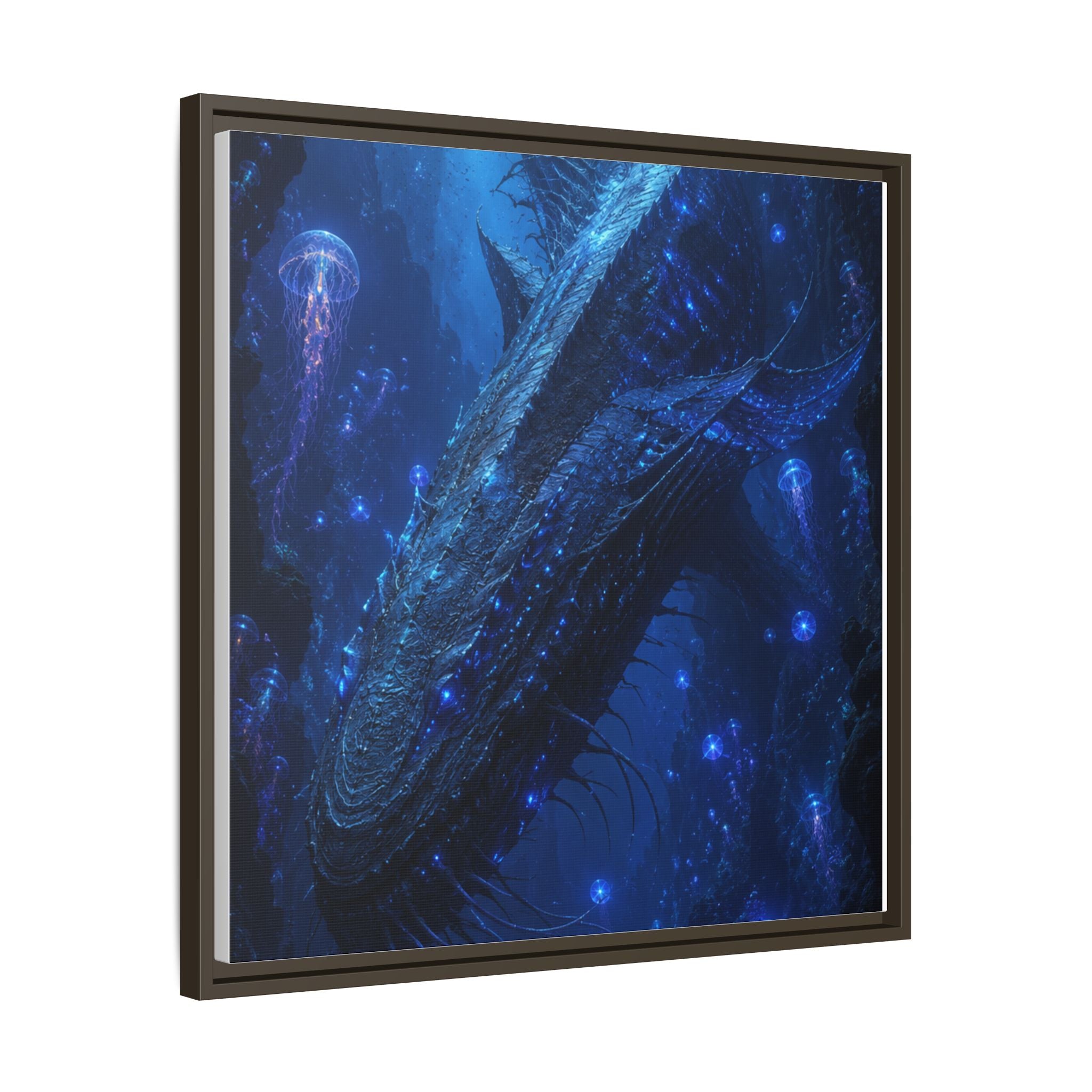 Framed Matte Canvas Art - Deep Sea Leviathan Fantasy Print
