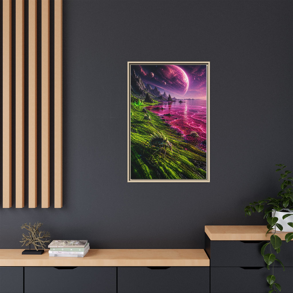 Framed Matte Canvas - Neon Alien Landscape Wall Art