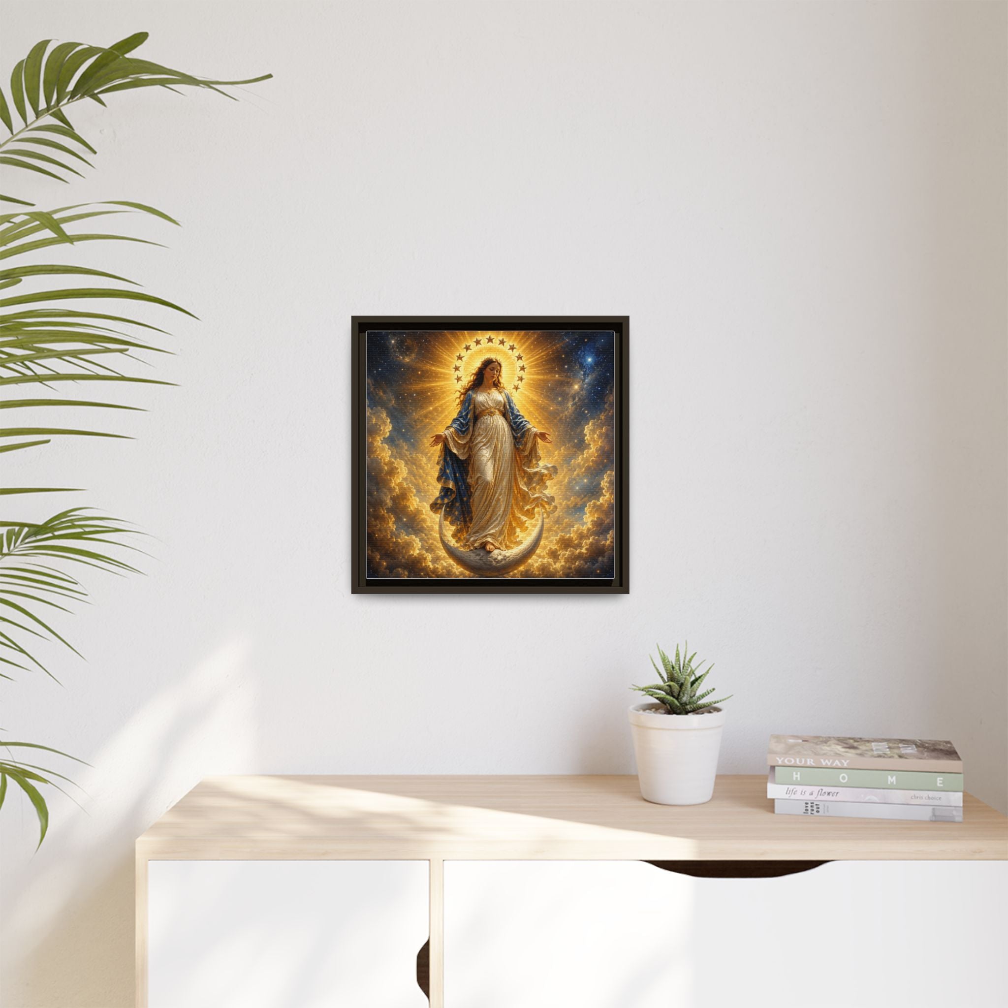 Madonna and Childlike Grace Framed Matte Canvas – Radiant Virgin Mary Wall Art